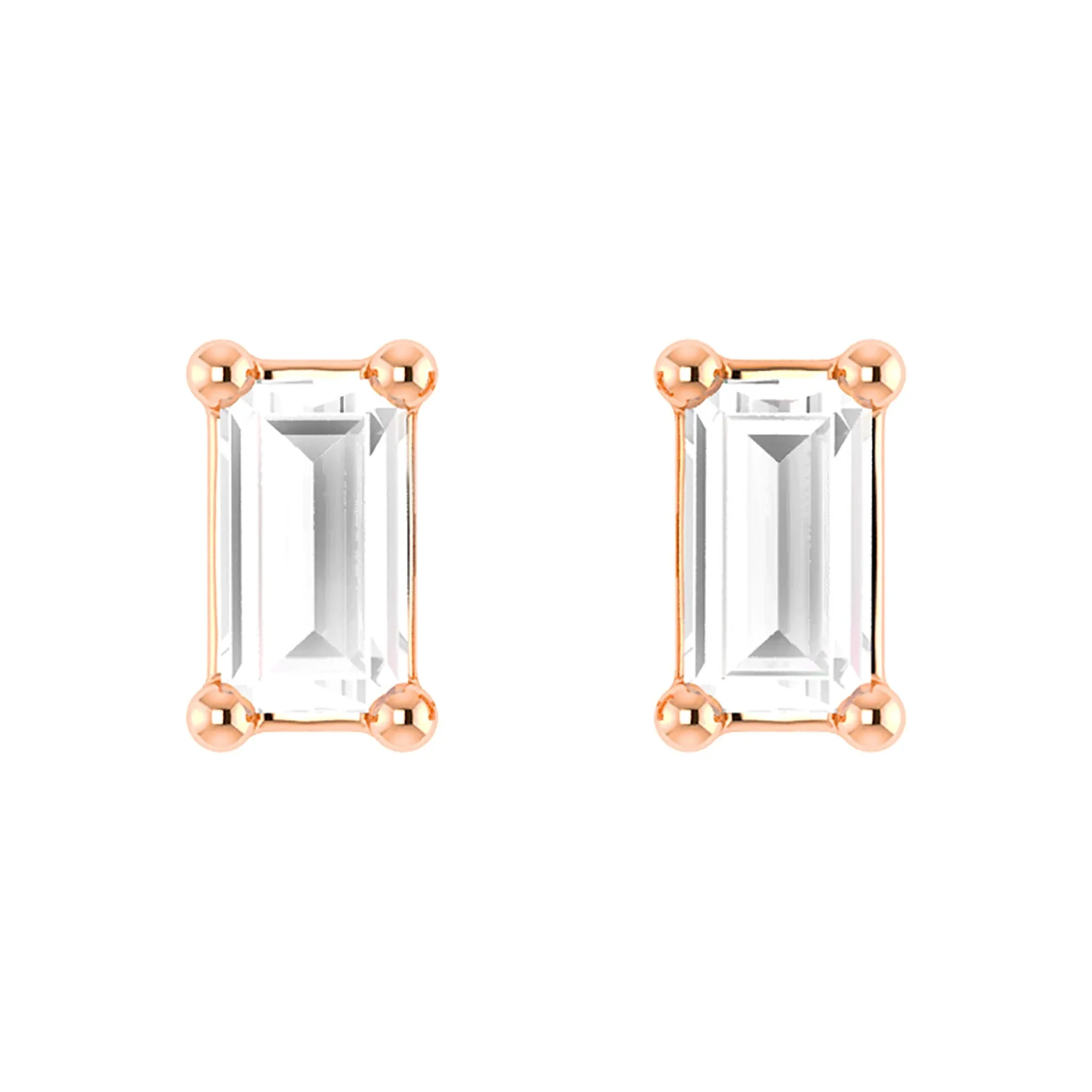 Baguette Diamond Solitaire Stud Earrings - in yellow gold (view 5 of 6)