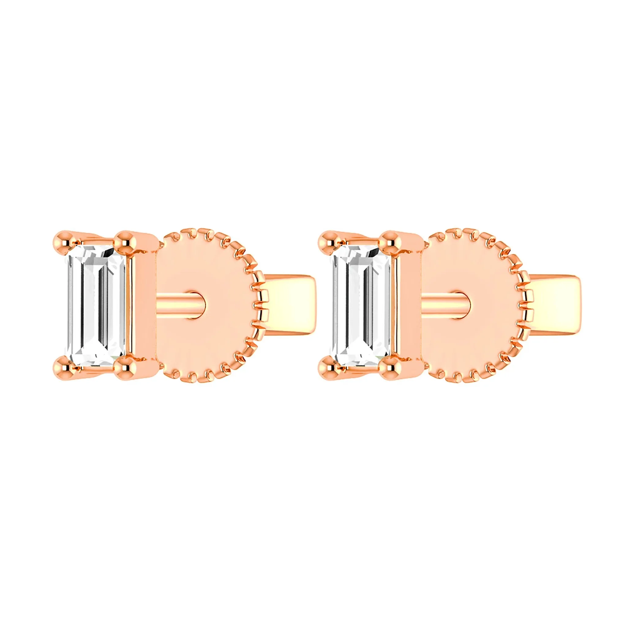 Baguette Diamond Solitaire Stud Earrings - in yellow gold (view 6 of 6)