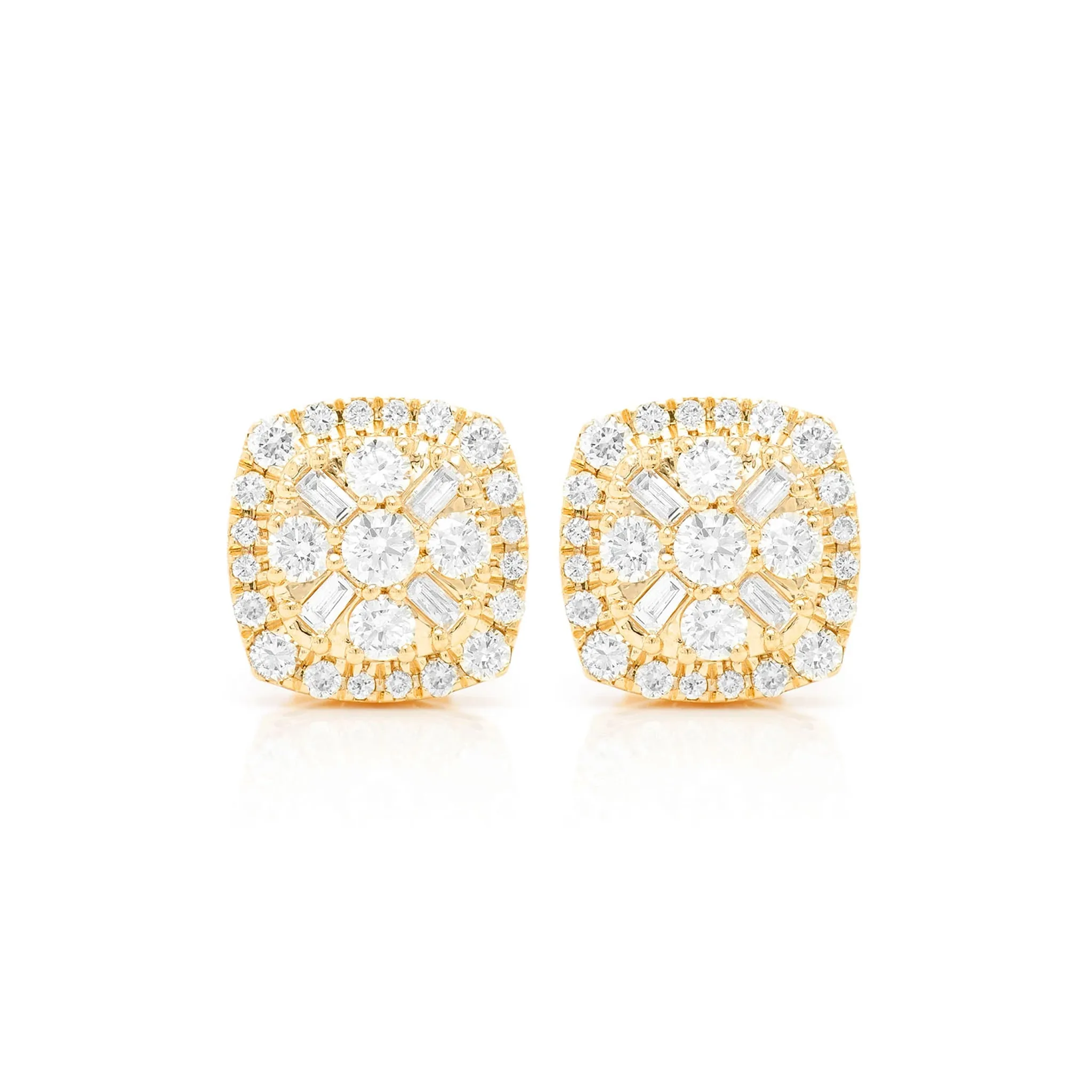 Baguette Flower Diamond Studs - earrings in yellow gold
