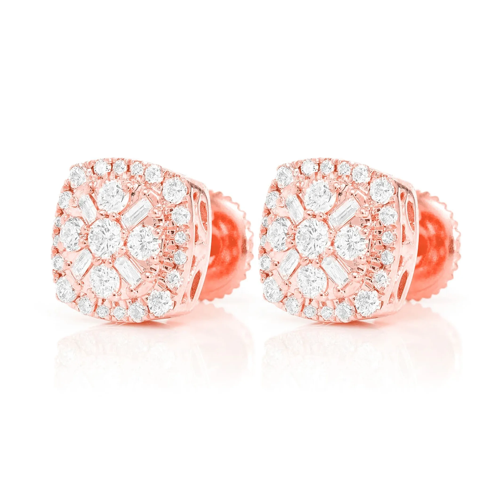 Baguette Flower Diamond Studs - earrings in yellow gold (view 8 of 9)
