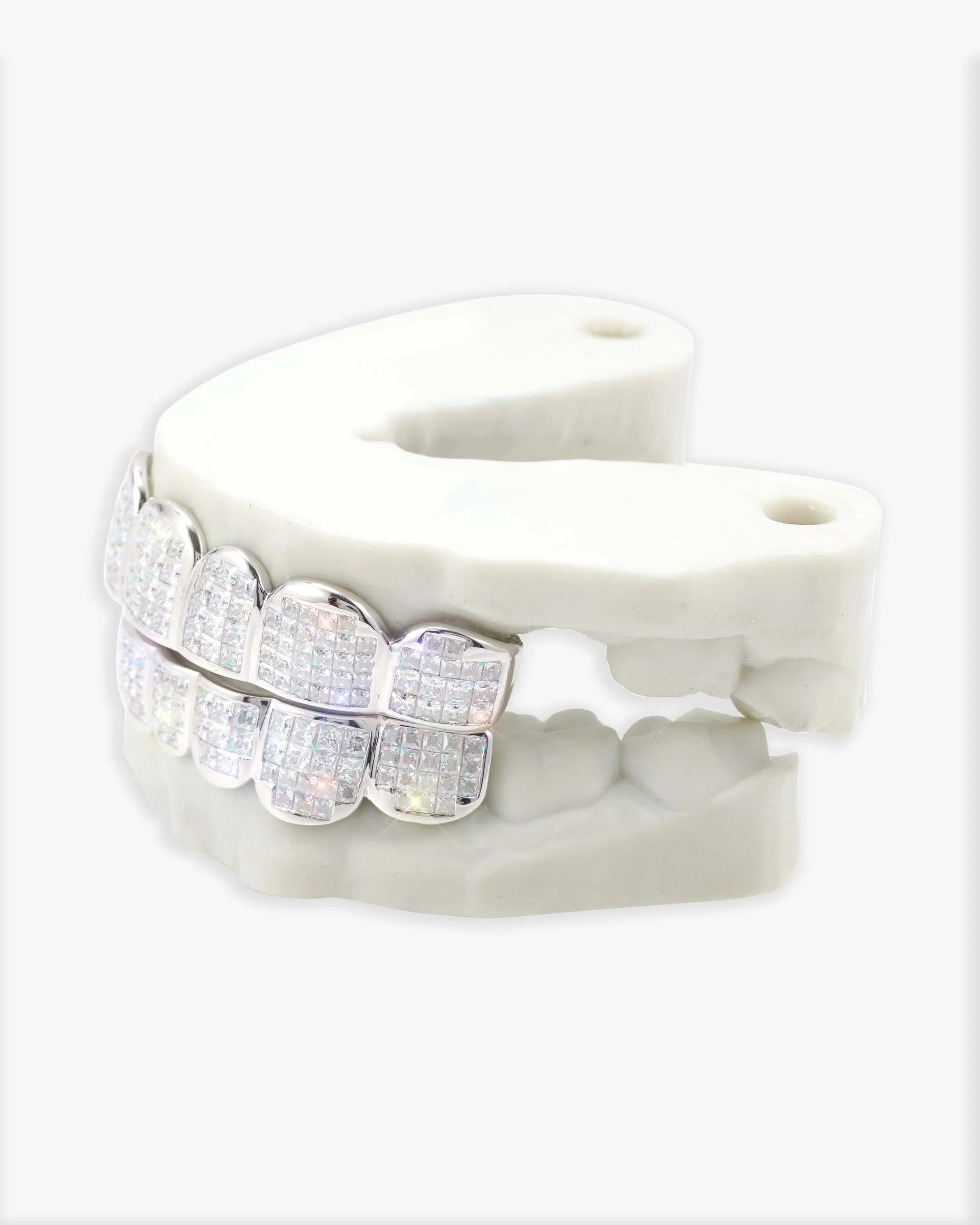 8 on 8 VVS Baguette Moissanite Diamond Grillz - in white gold (view 3 of 12)