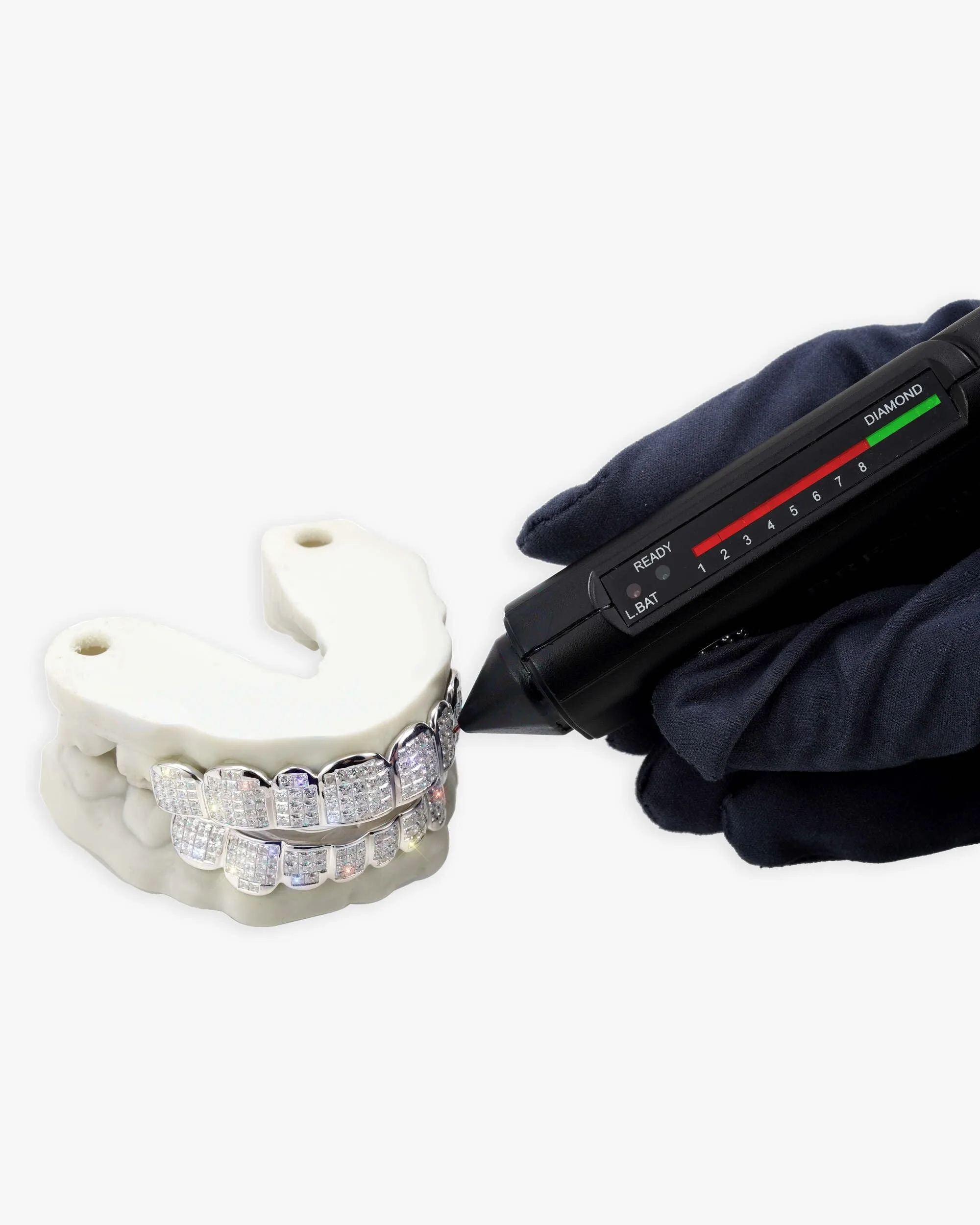 8 on 8 VVS Baguette Moissanite Diamond Grillz - in white gold (view 4 of 12)
