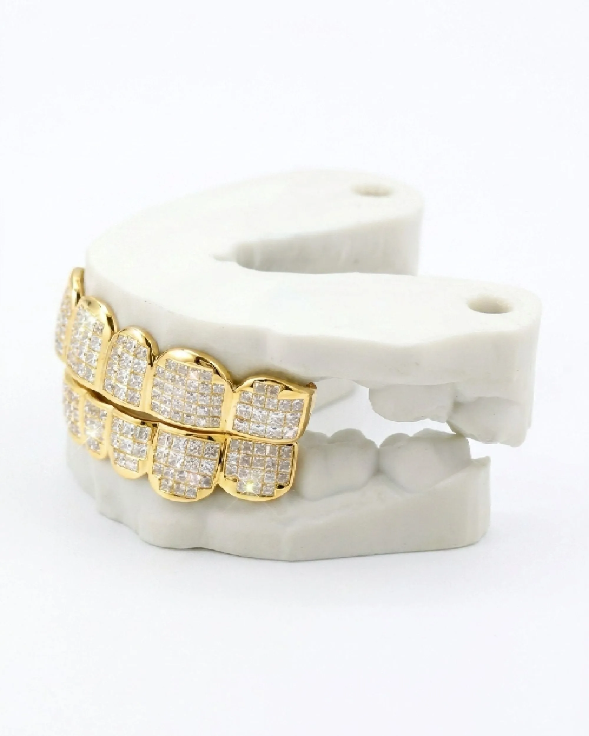 8 on 8 VVS Baguette Moissanite Diamond Grillz - in white gold (view 6 of 12)