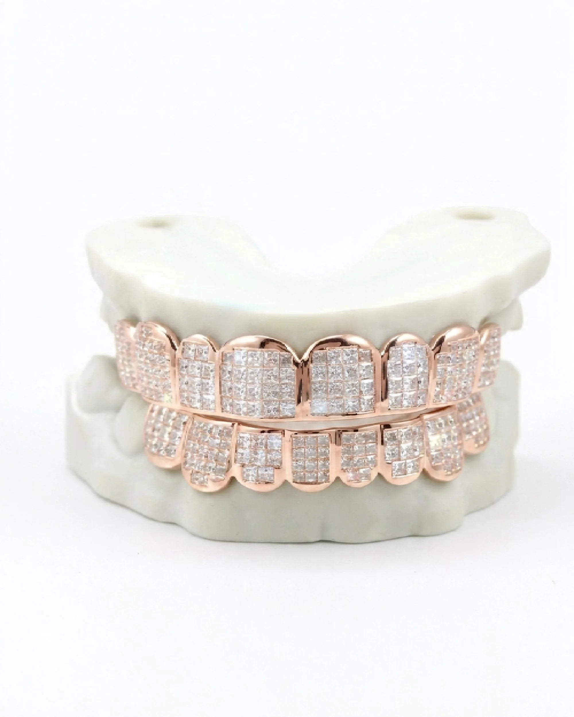 8 on 8 VVS Baguette Moissanite Diamond Grillz - in white gold (view 8 of 12)