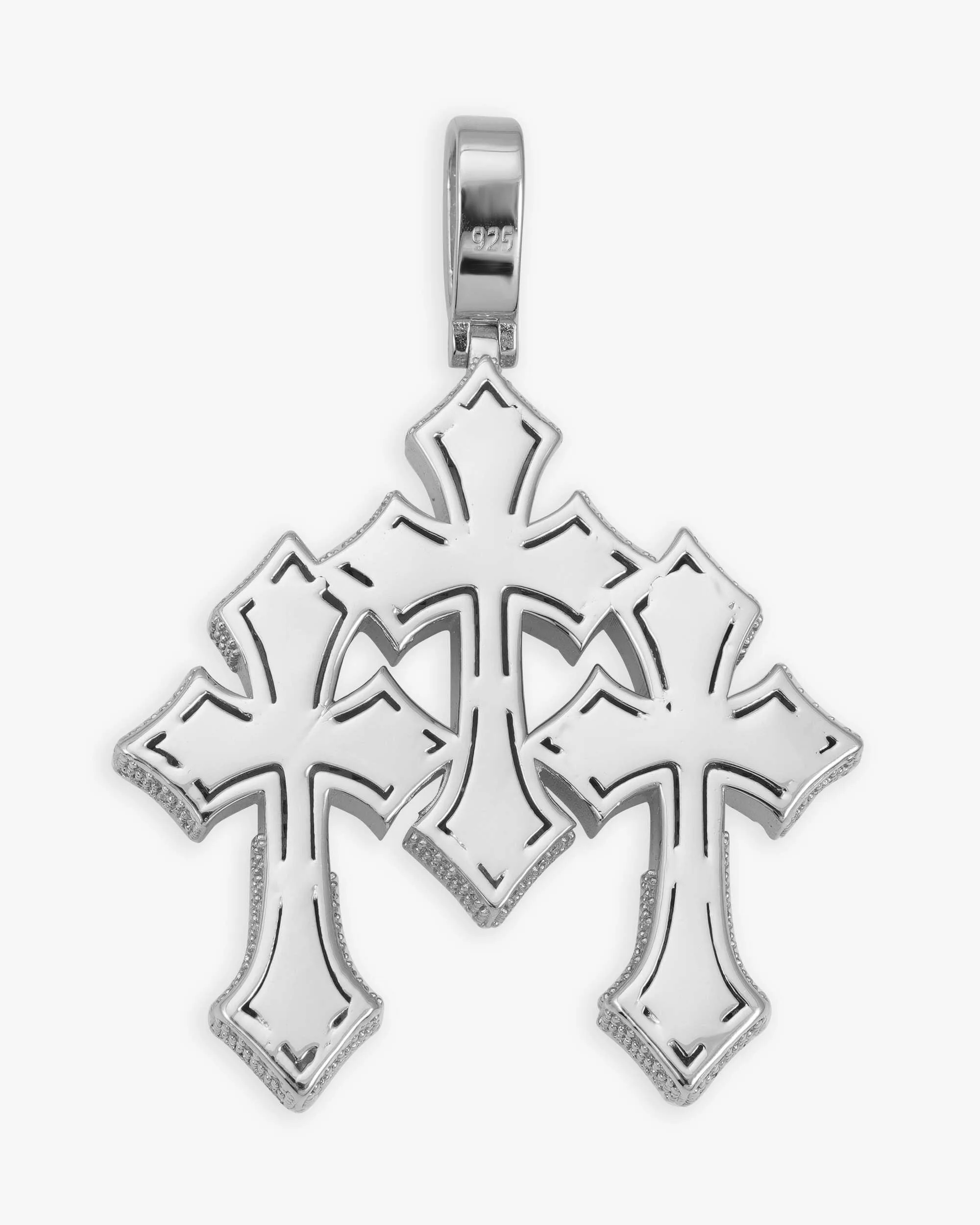 Baguette Moissanite Triple Ornamental Cross Pendant 14K Gold (view 2 of 10)