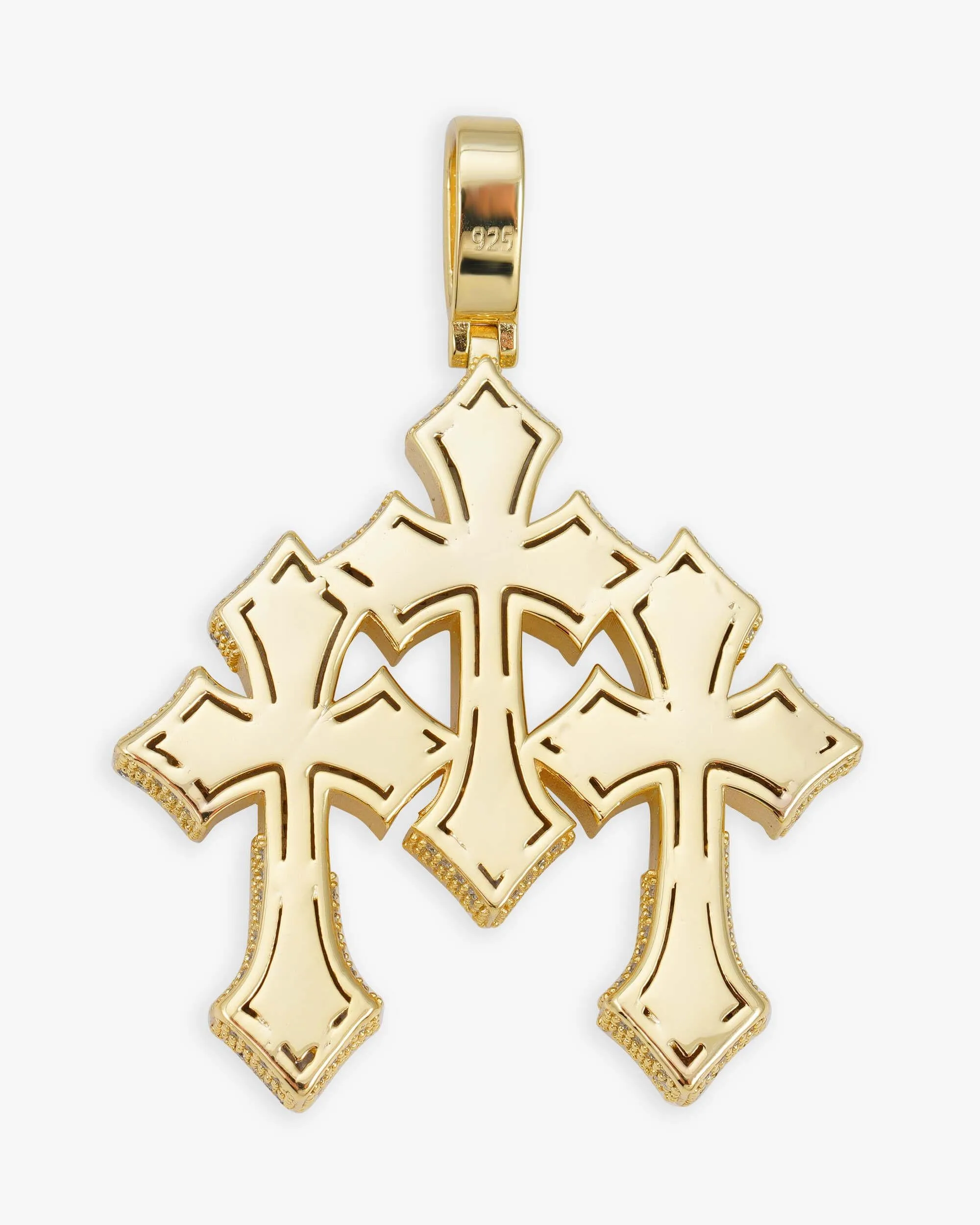 Baguette Moissanite Triple Ornamental Cross Pendant 14K Gold (view 5 of 10)