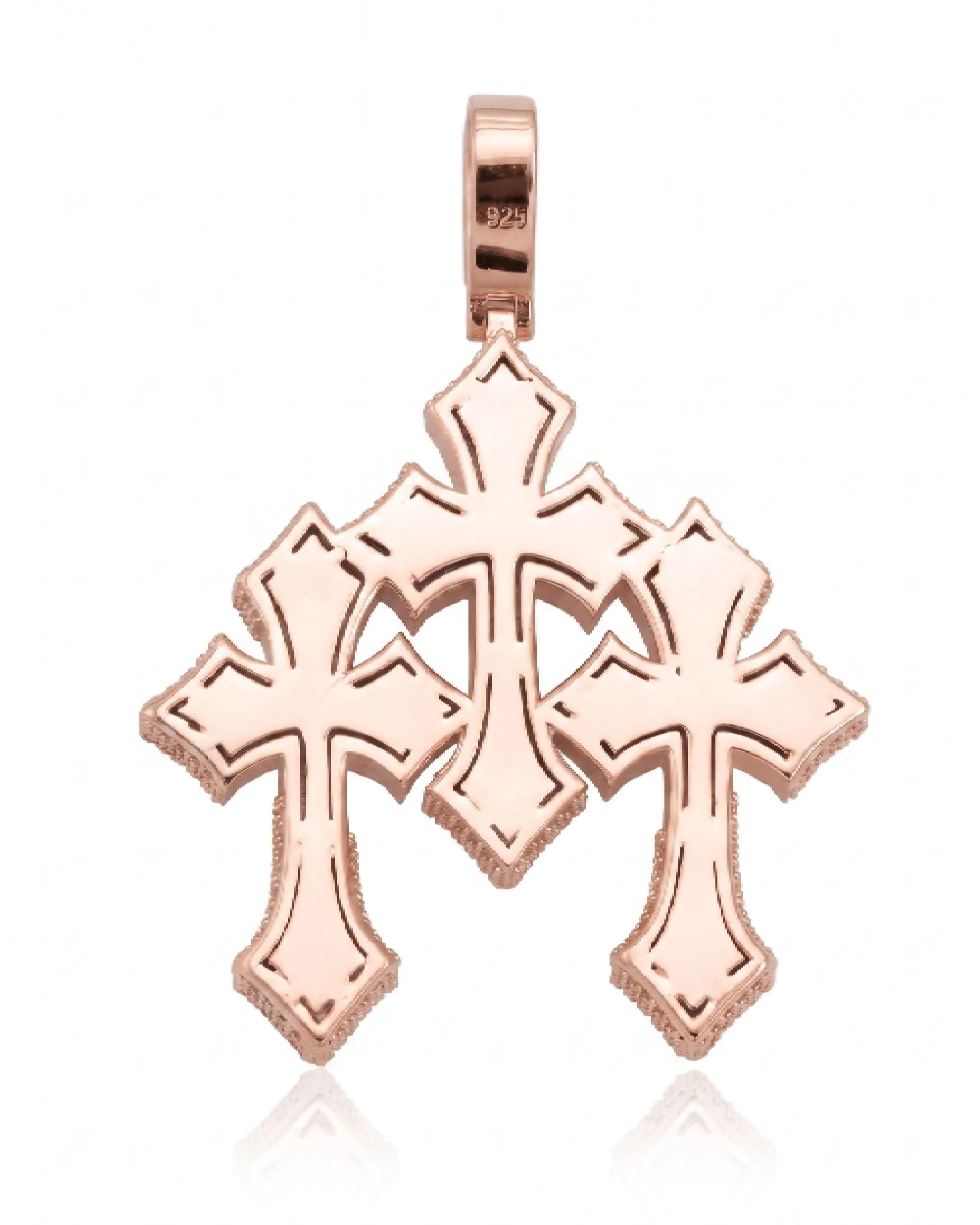 Baguette Moissanite Triple Ornamental Cross Pendant 14K Gold (view 8 of 10)