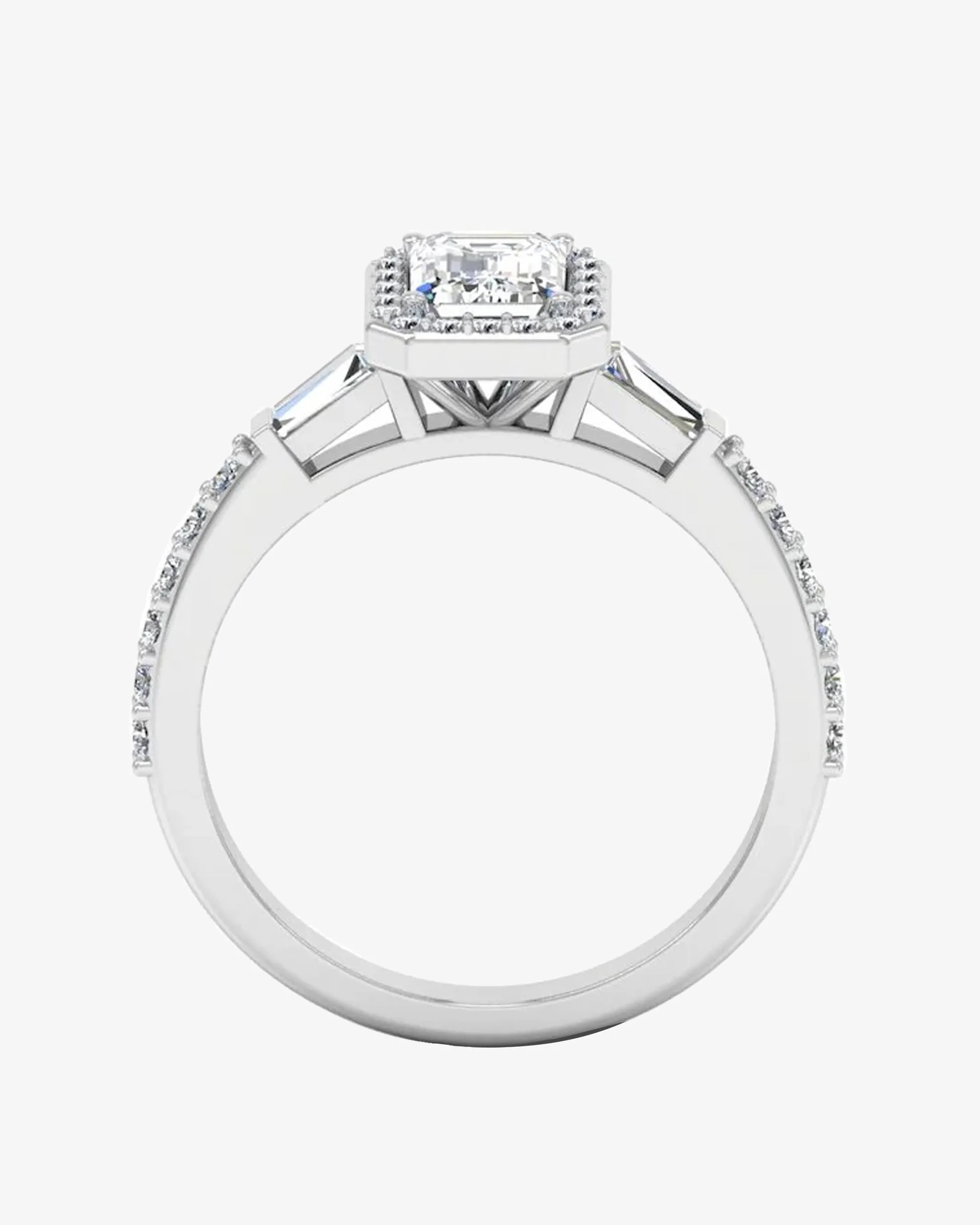 Baguette & Round Cut Halo Moissanite Engagement Ring - in 14k gold (view 6 of 8)