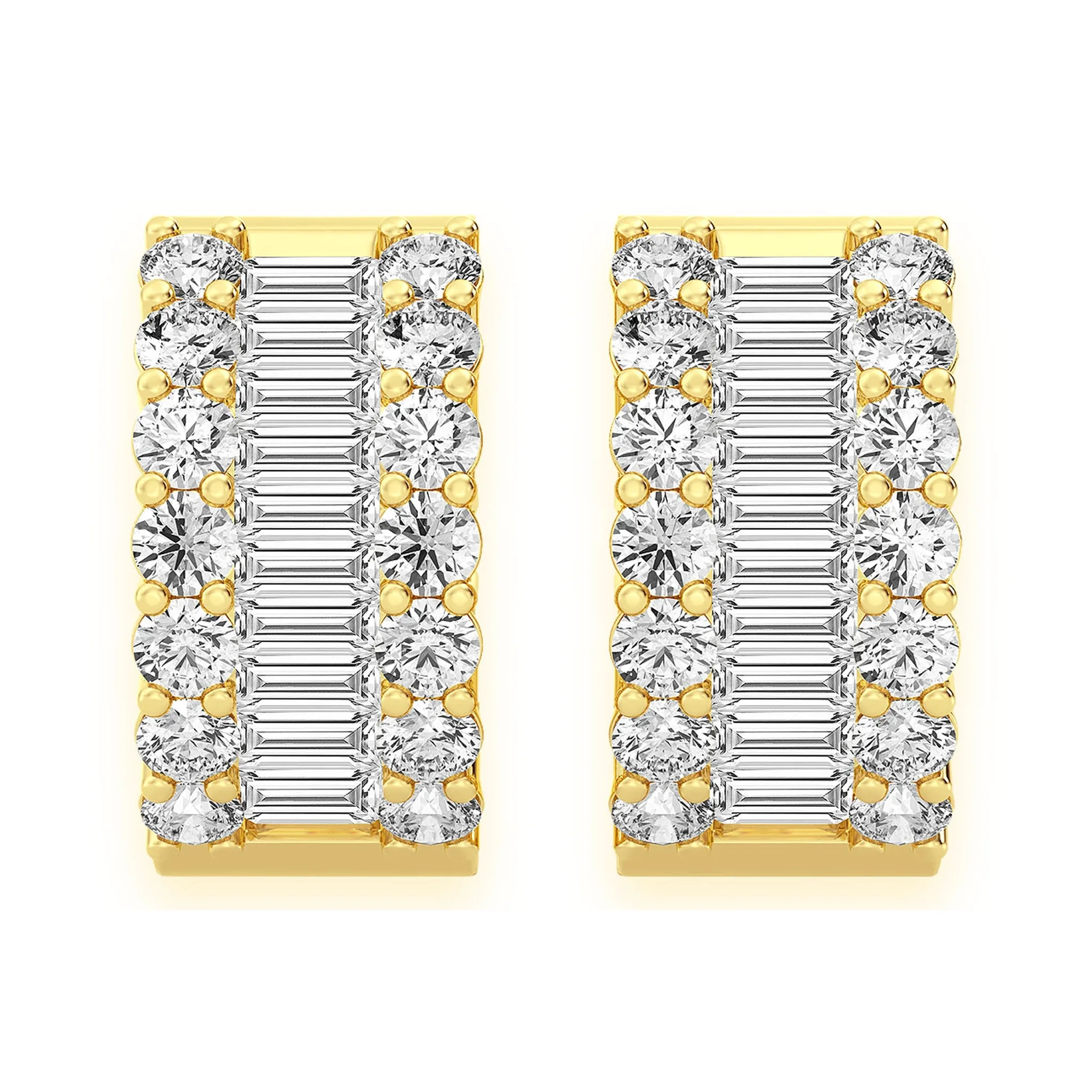 Baguette & Round Diamond Hoop Earrings - in yellow gold (view 2 of 9)