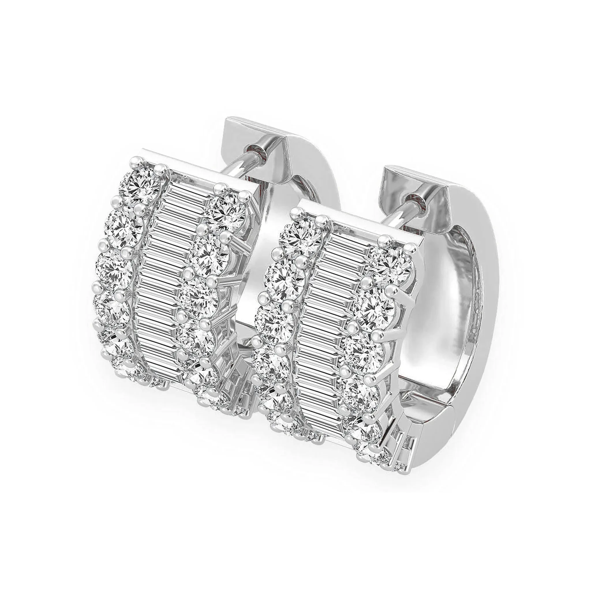 Baguette & Round Diamond Hoop Earrings - in yellow gold (view 4 of 9)