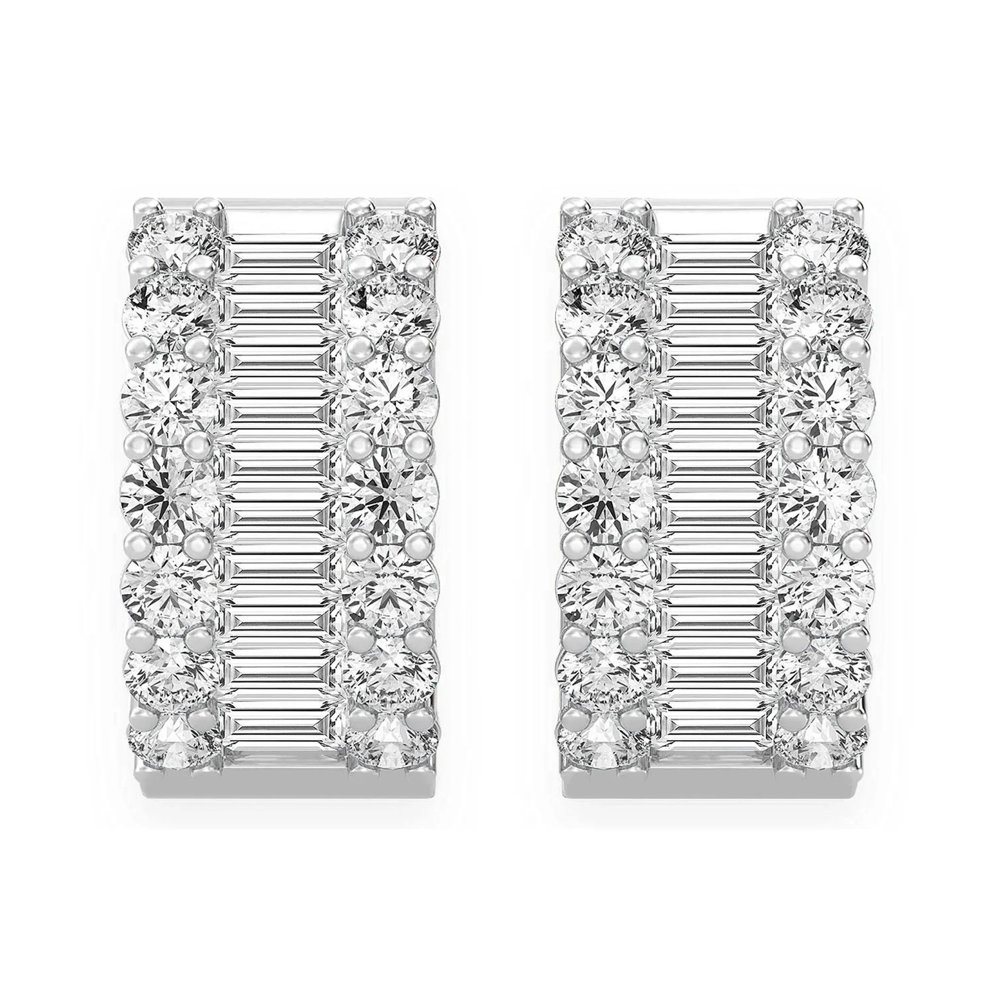 Baguette & Round Diamond Hoop Earrings - in yellow gold (view 5 of 9)
