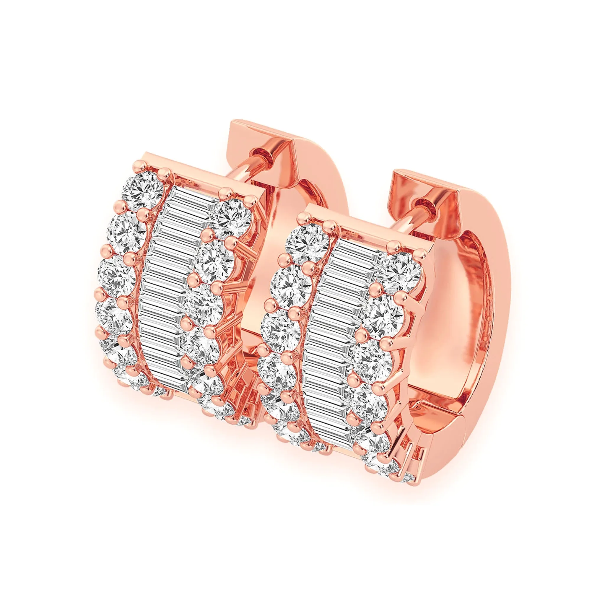 Baguette & Round Diamond Hoop Earrings - in yellow gold (view 7 of 9)