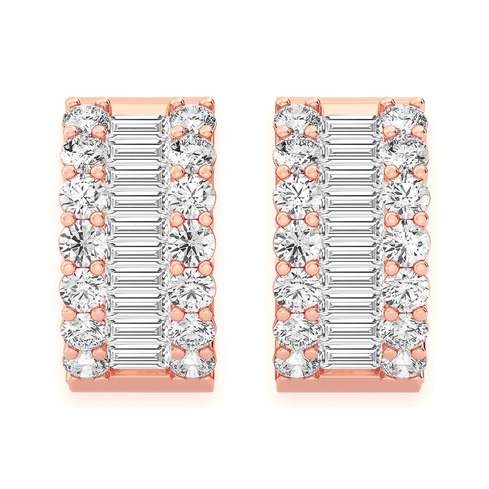 Baguette & Round Diamond Hoop Earrings - in yellow gold (view 8 of 9)