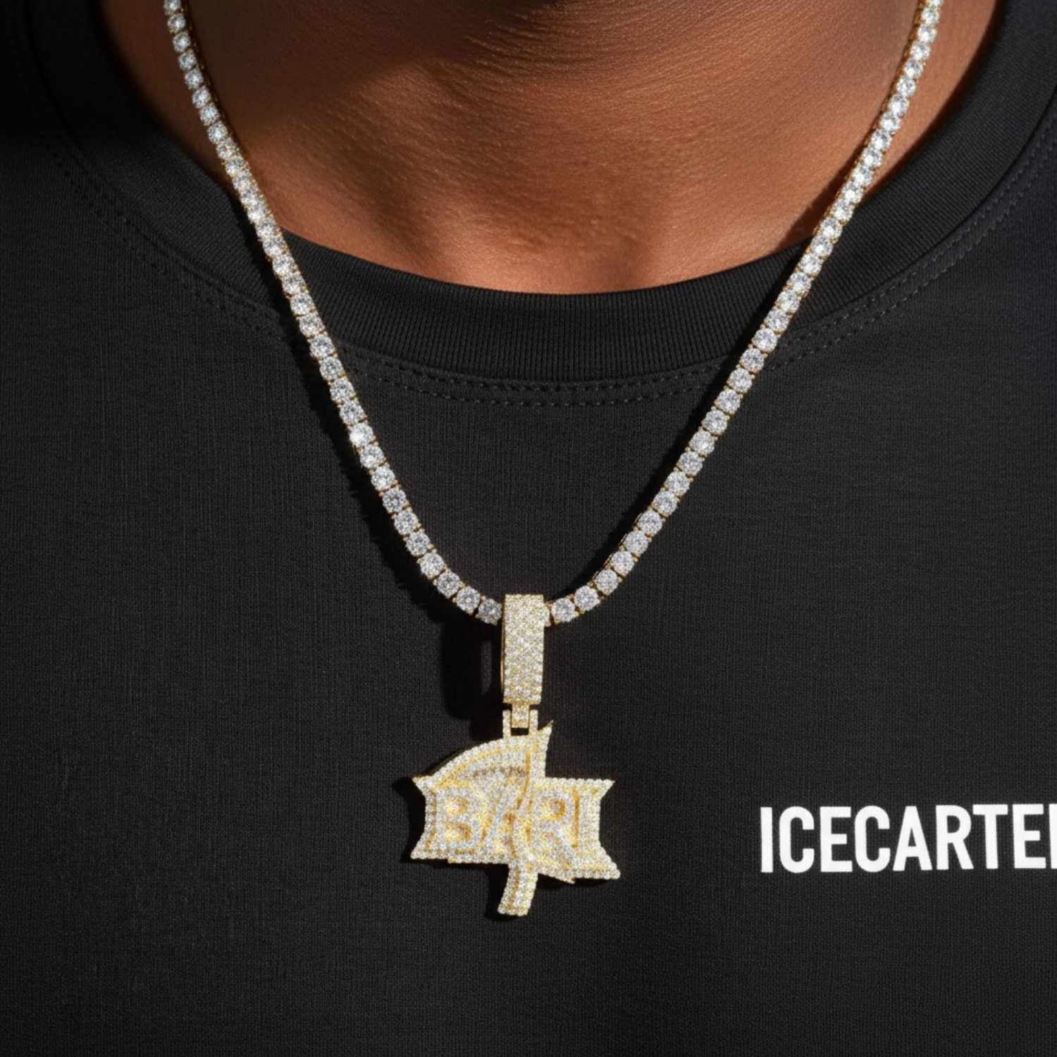 "BARI" Custom Moissanite Name Pendant 14K Gold (view 2 of 4)