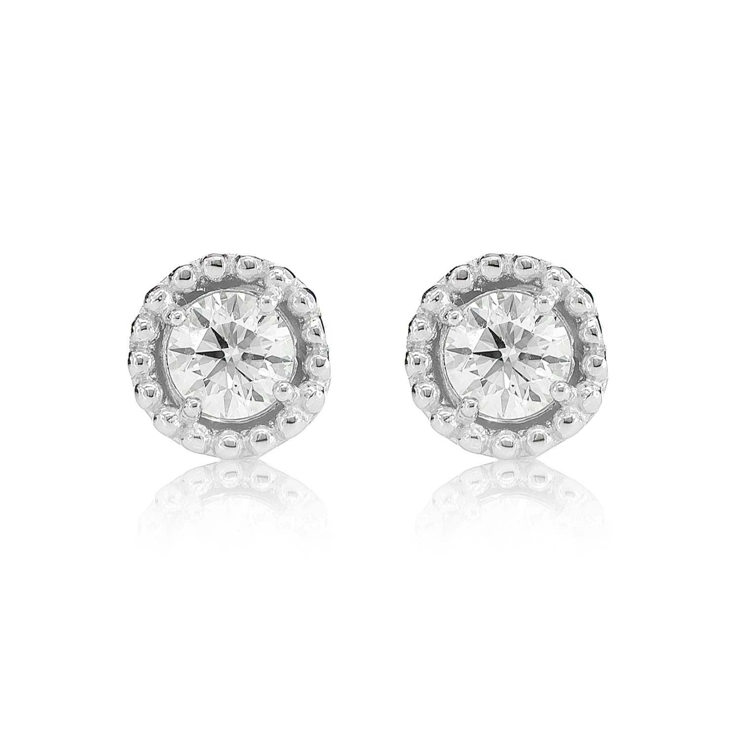 Beaded Solitaire Diamond Stud Earrings - in yellow gold (view 4 of 9)