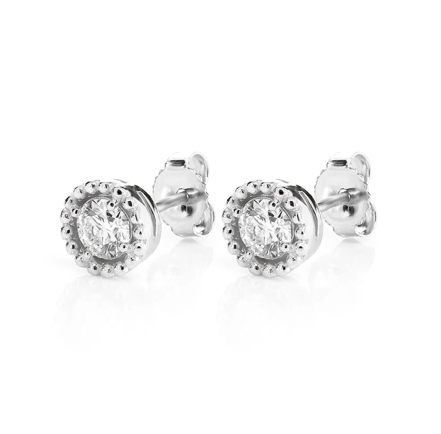 Beaded Solitaire Diamond Stud Earrings - in yellow gold (view 6 of 9)