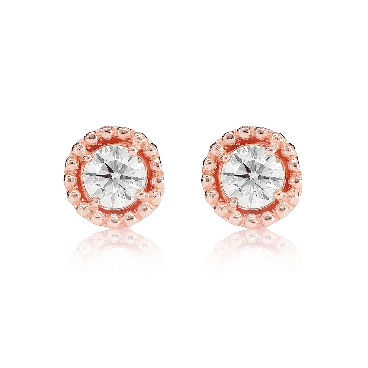 Beaded Solitaire Diamond Stud Earrings - in yellow gold (view 7 of 9)