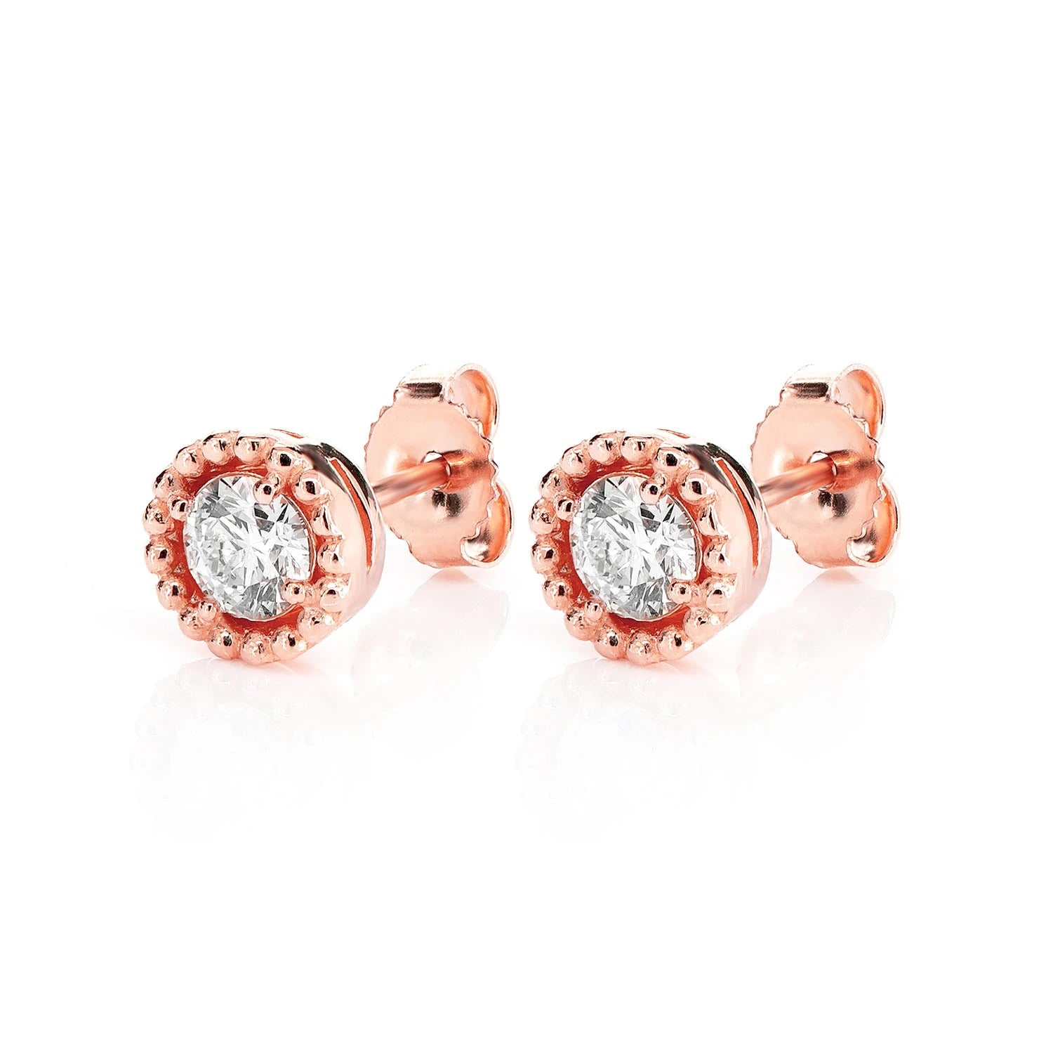 Beaded Solitaire Diamond Stud Earrings - in yellow gold (view 9 of 9)
