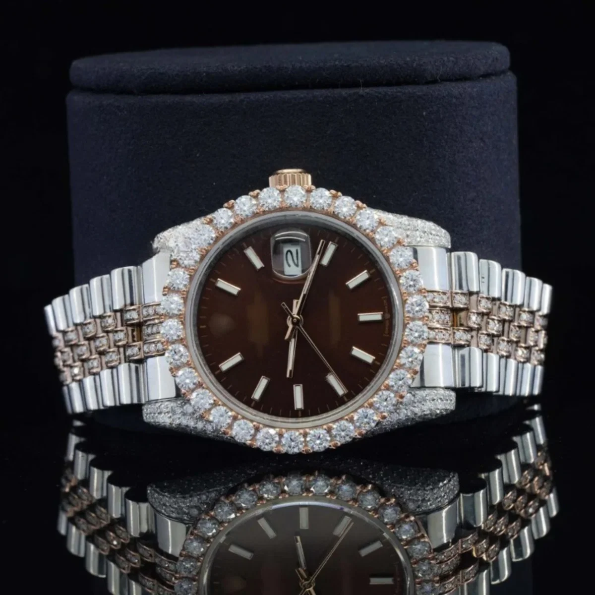 Best Brown Dial Iced Out Automatic Movement Moissanite Watch (view 2 of 6)
