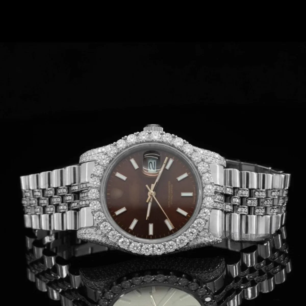 Best Brown Dial Iced Out Automatic Movement Moissanite Watch (view 3 of 6)