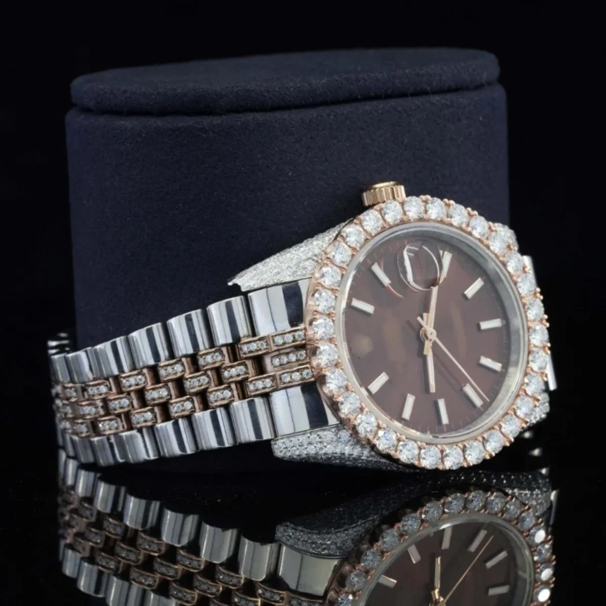 Best Brown Dial Iced Out Automatic Movement Moissanite Watch (view 4 of 6)