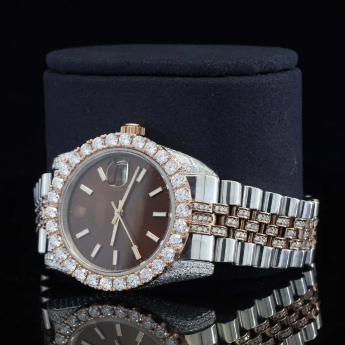 Best Brown Dial Iced Out Automatic Movement Moissanite Watch (view 5 of 6)