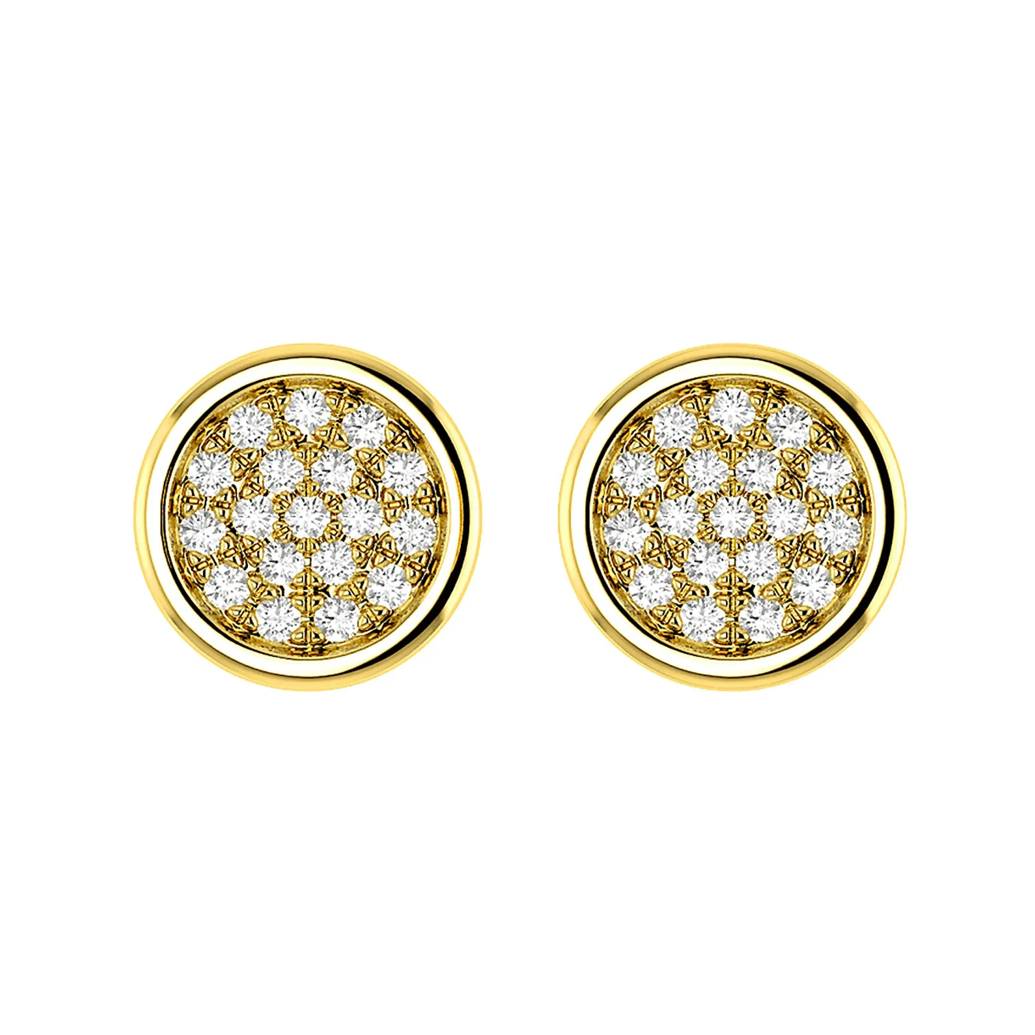 Bezel Cluster Diamond Stud Earrings - in yellow gold
