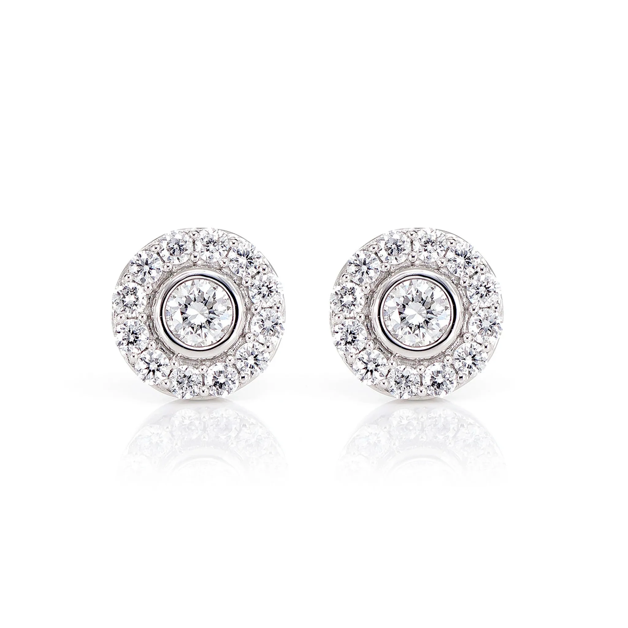 Bezel Set Halo Diamond Stud Earrings 0.50ctw - in white gold