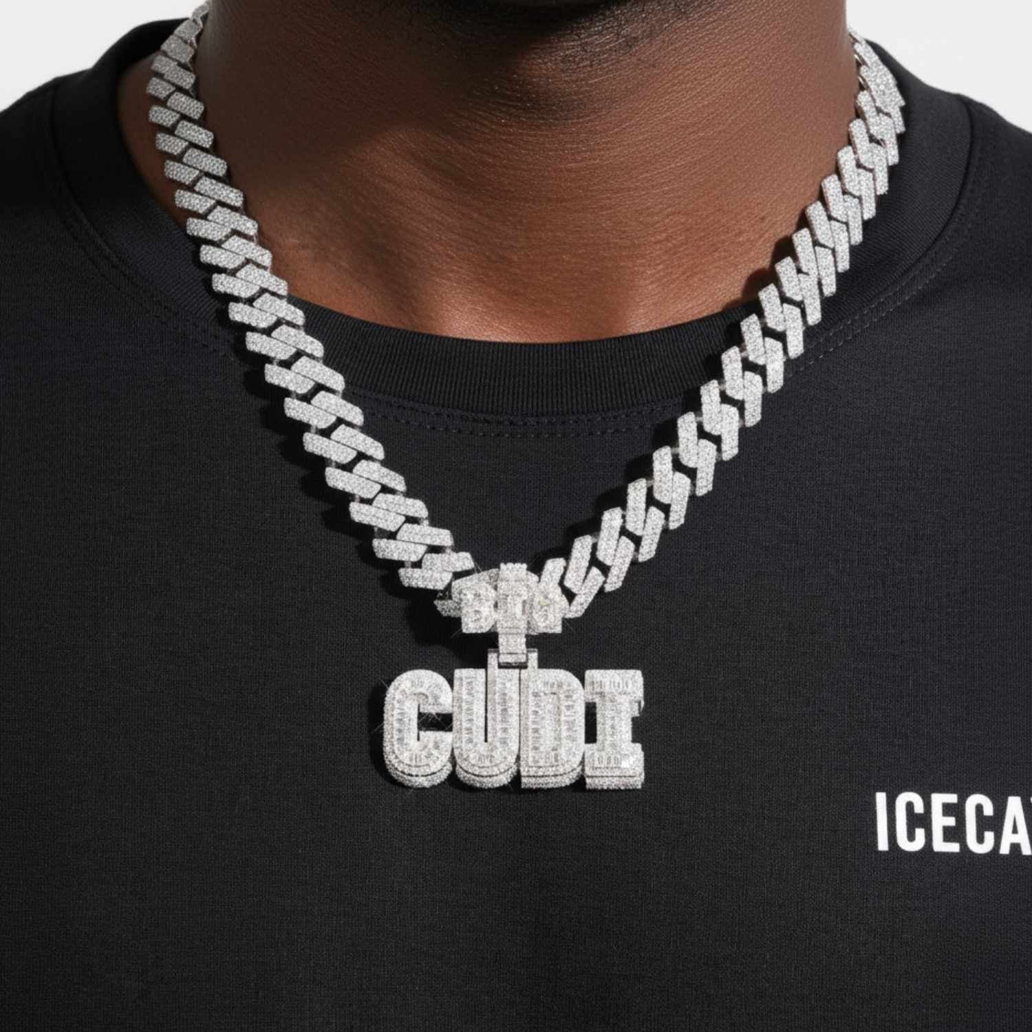 "BIG CUDI" Custom Moissanite Name Pendant 14K Gold (view 2 of 4)