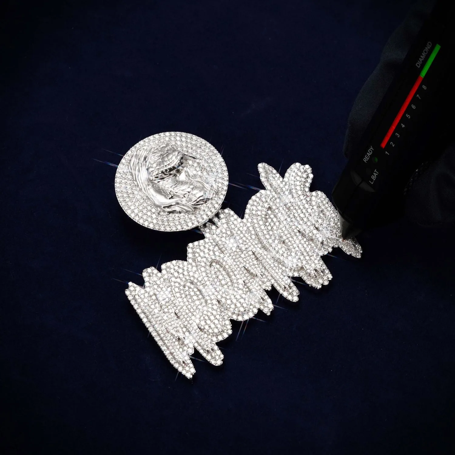 "BIG MOOMGNG" Custom Moissanite Name Pendant 14K Gold (view 3 of 3)