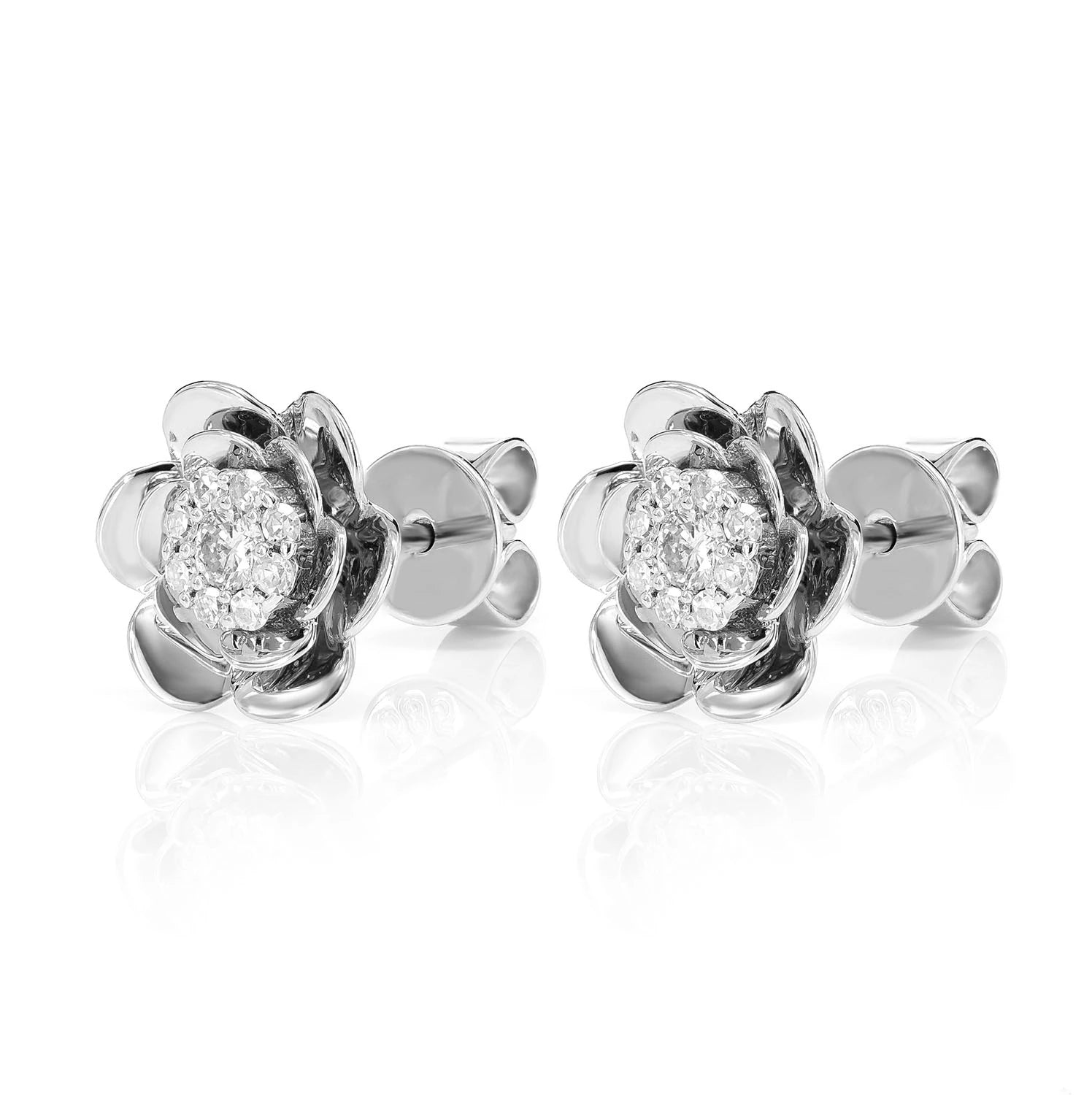 Bloomed Flower Diamond Cluster Stud Earrings - in yellow gold (view 6 of 9)