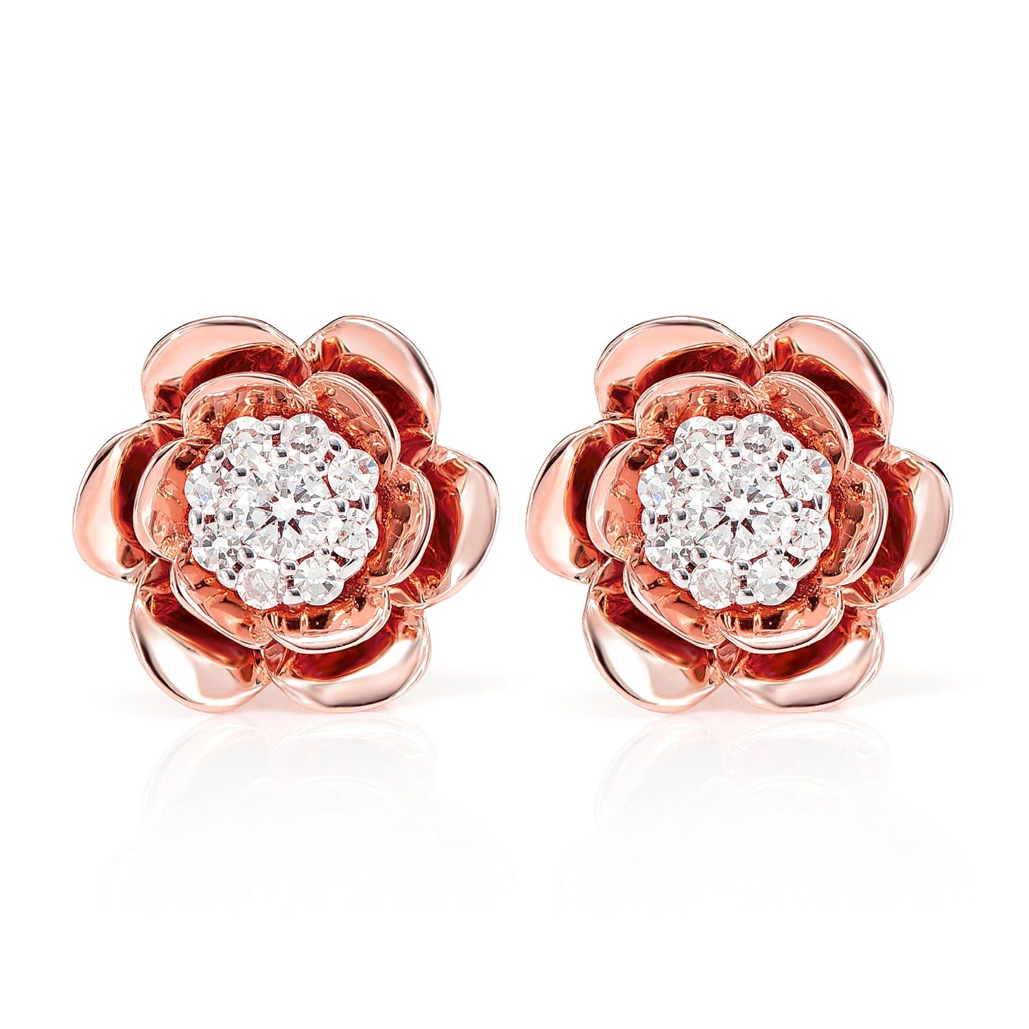 Bloomed Flower Diamond Cluster Stud Earrings - in yellow gold (view 7 of 9)