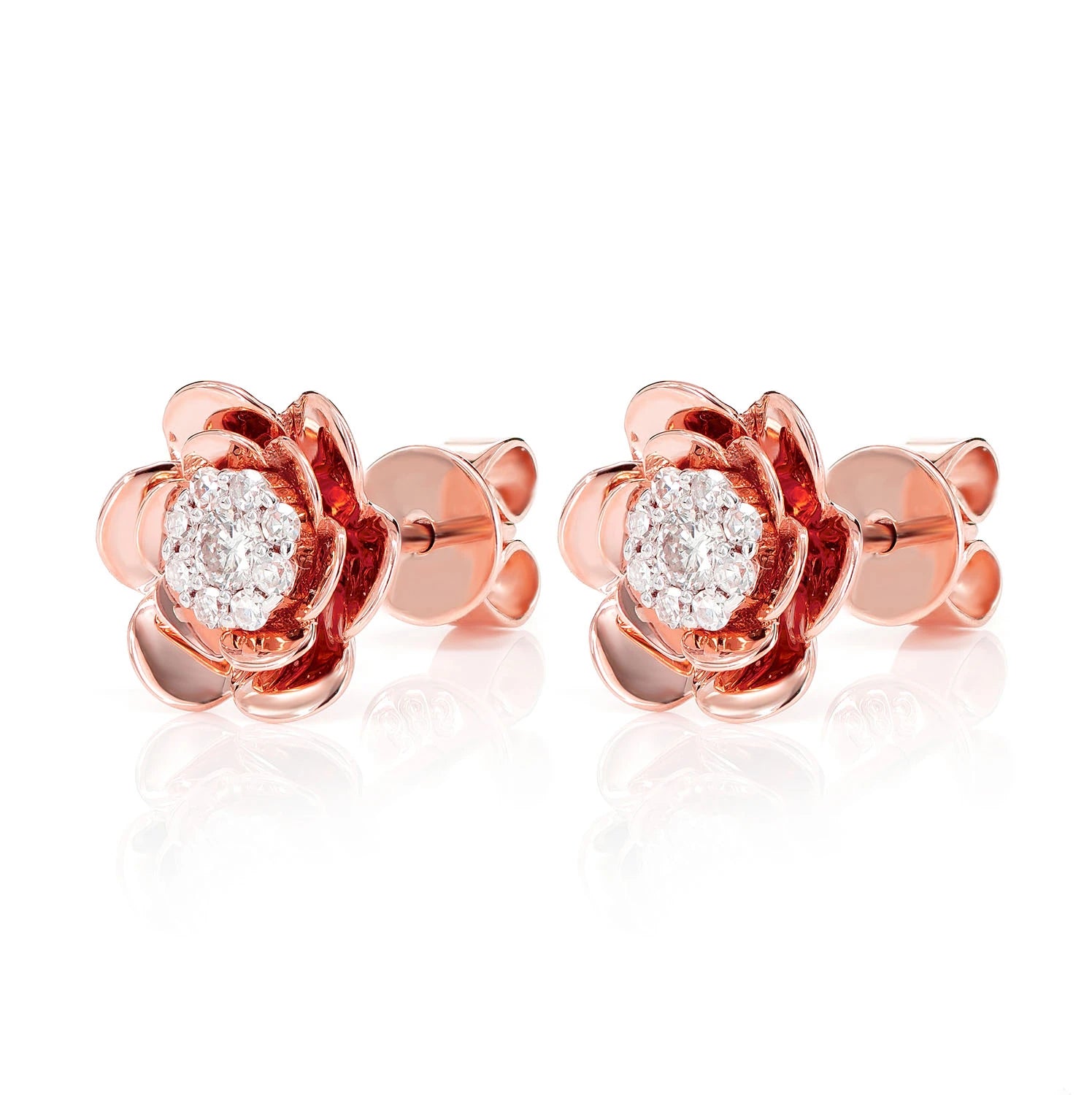 Bloomed Flower Diamond Cluster Stud Earrings - in yellow gold (view 9 of 9)