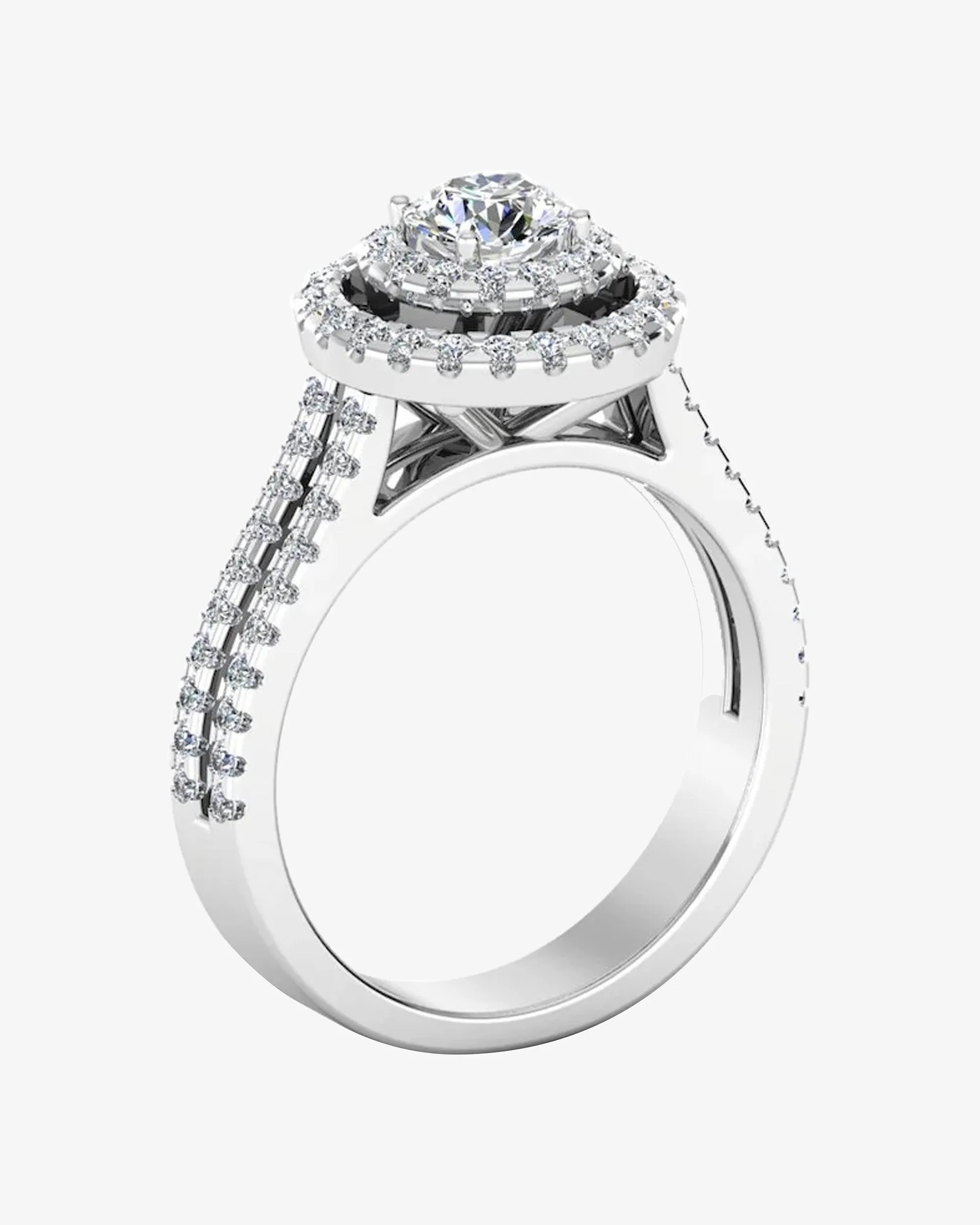 Brilliant Cut Double Halo Split Shank Moissanite Engagement Ring - in 14k gold (view 3 of 8)