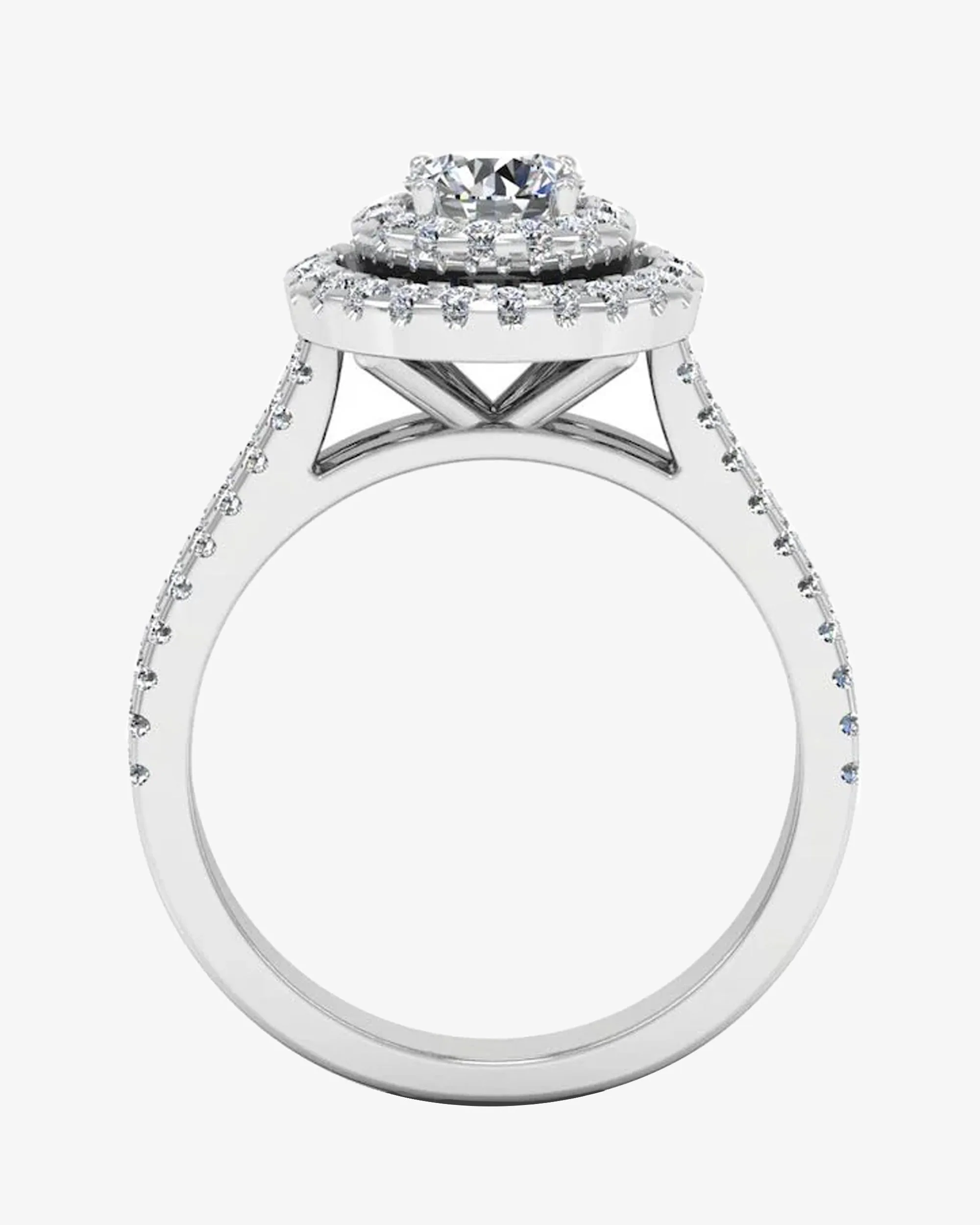 Brilliant Cut Double Halo Split Shank Moissanite Engagement Ring - in 14k gold (view 6 of 8)