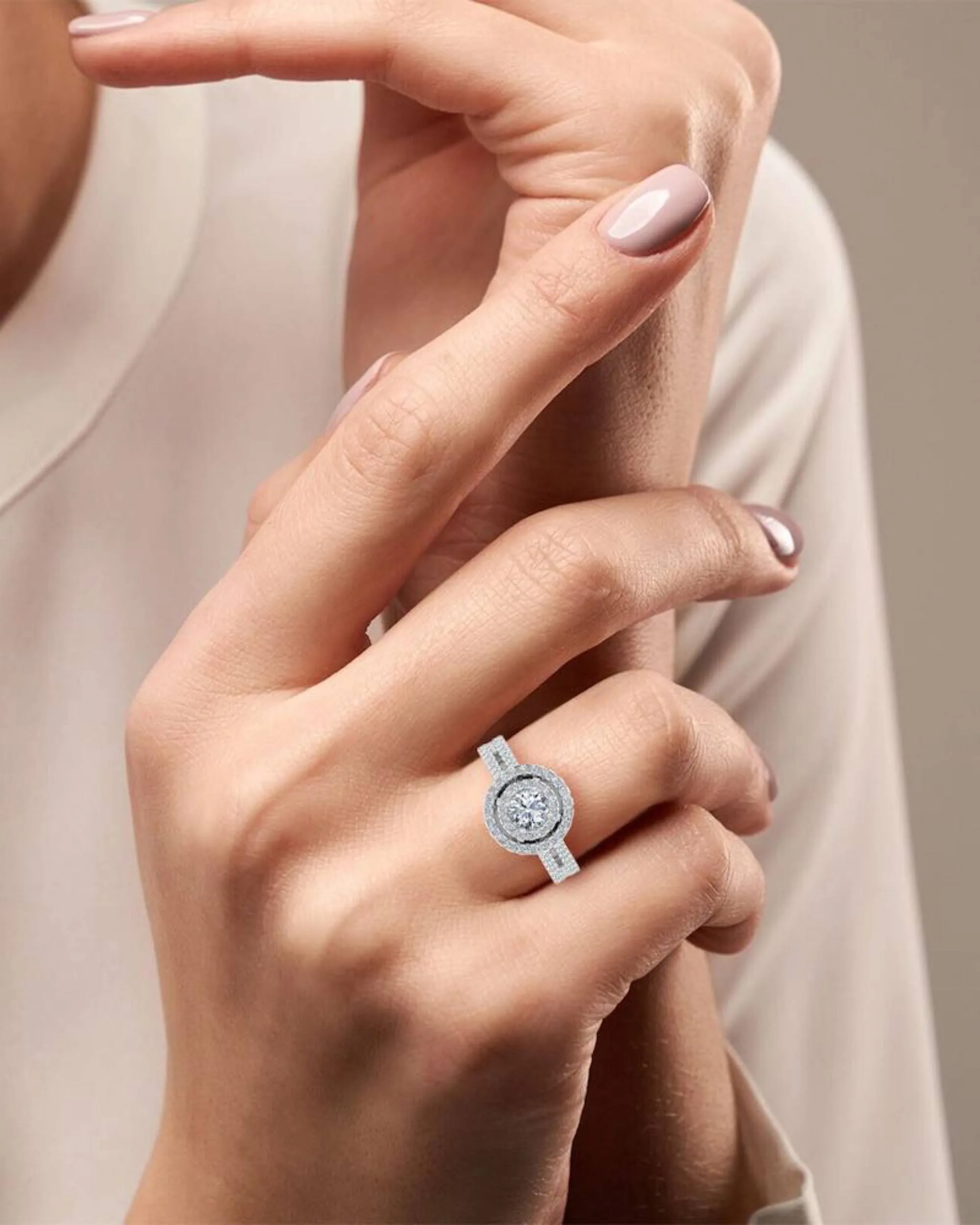 Brilliant Cut Double Halo Split Shank Moissanite Engagement Ring - in 14k gold (view 7 of 8)