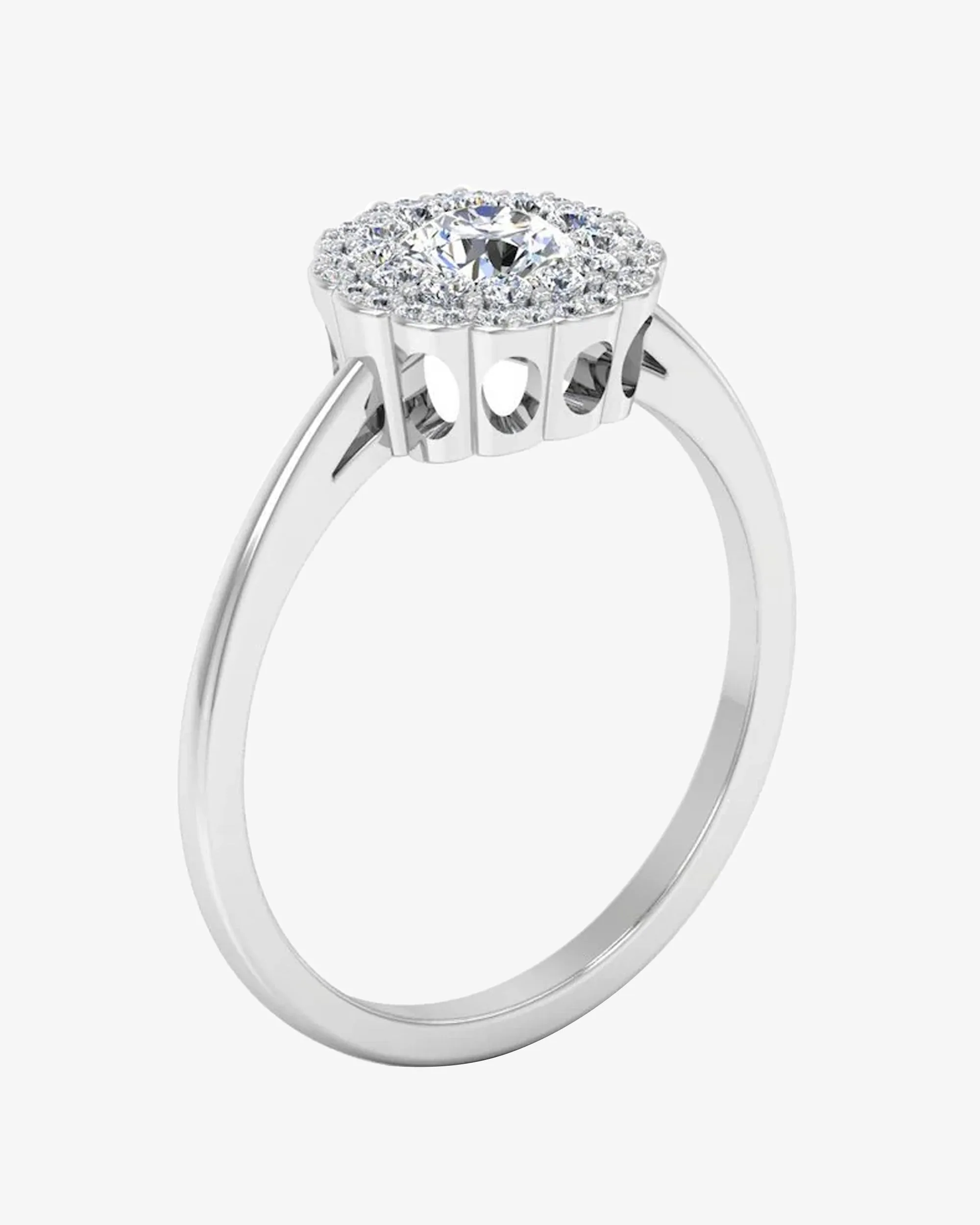 Brilliant Cut Floral Halo Petite Moissanite Engagement Ring - in 14k gold (view 3 of 8)