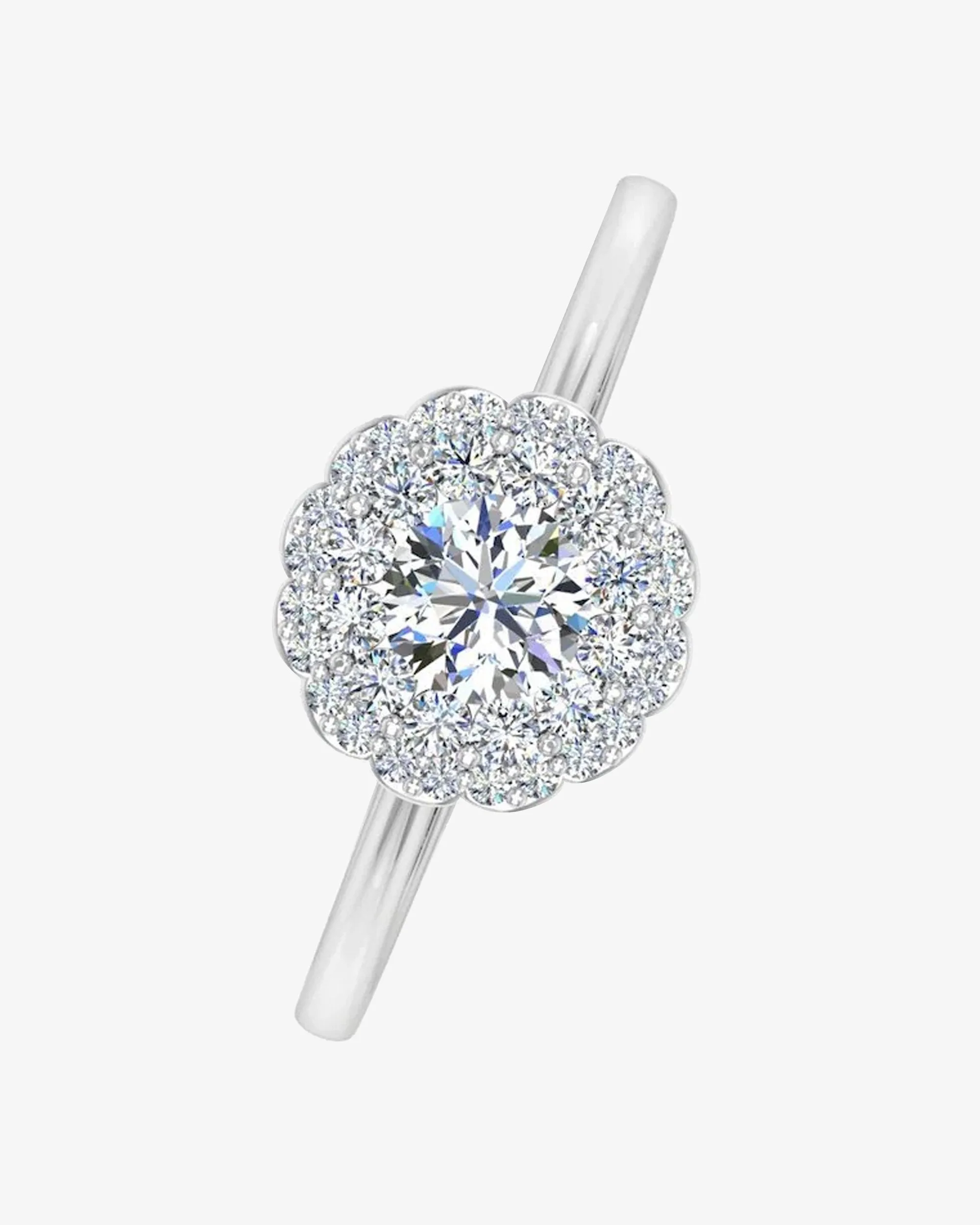 Brilliant Cut Floral Halo Petite Moissanite Engagement Ring - in 14k gold (view 4 of 8)