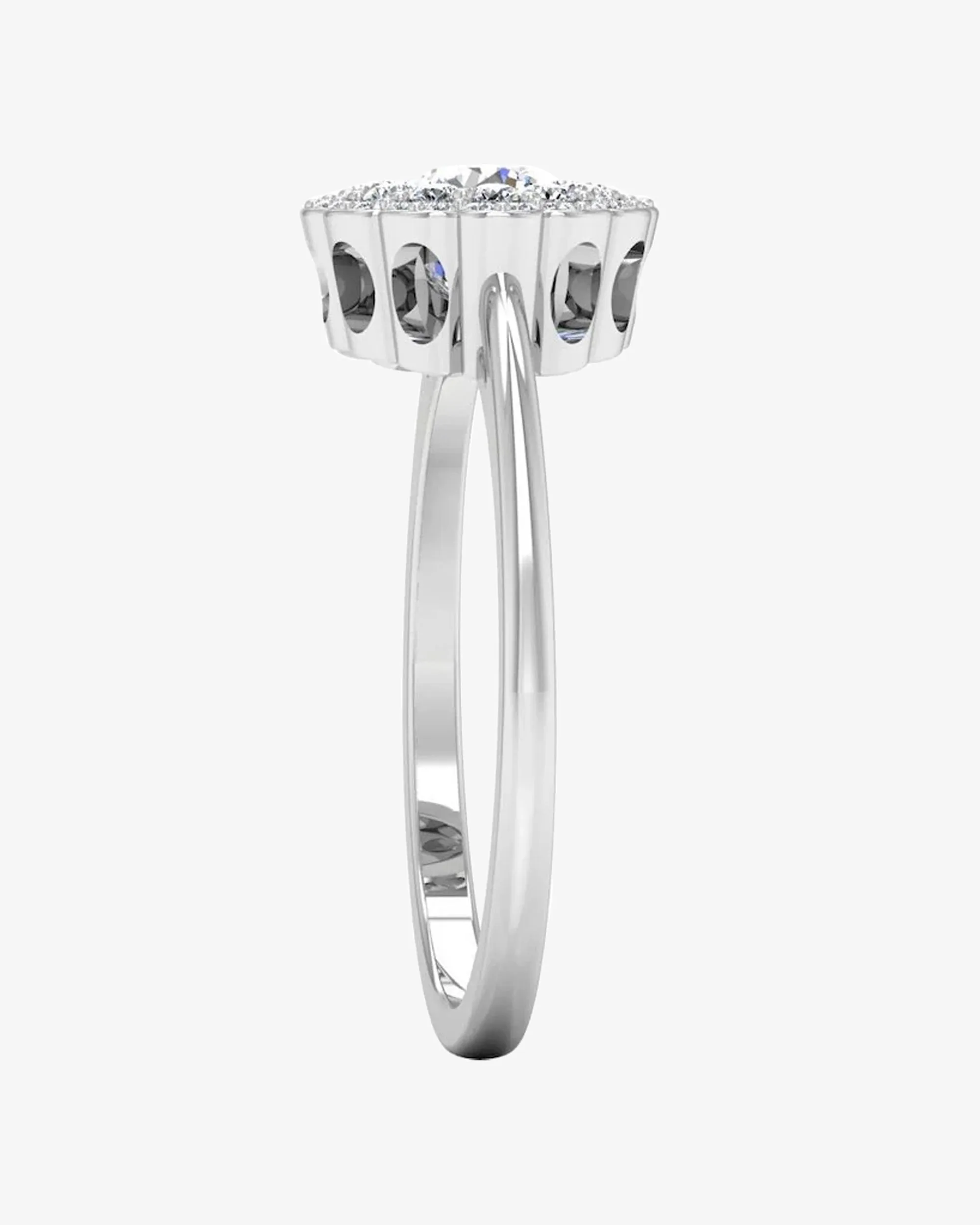 Brilliant Cut Floral Halo Petite Moissanite Engagement Ring - in 14k gold (view 5 of 8)