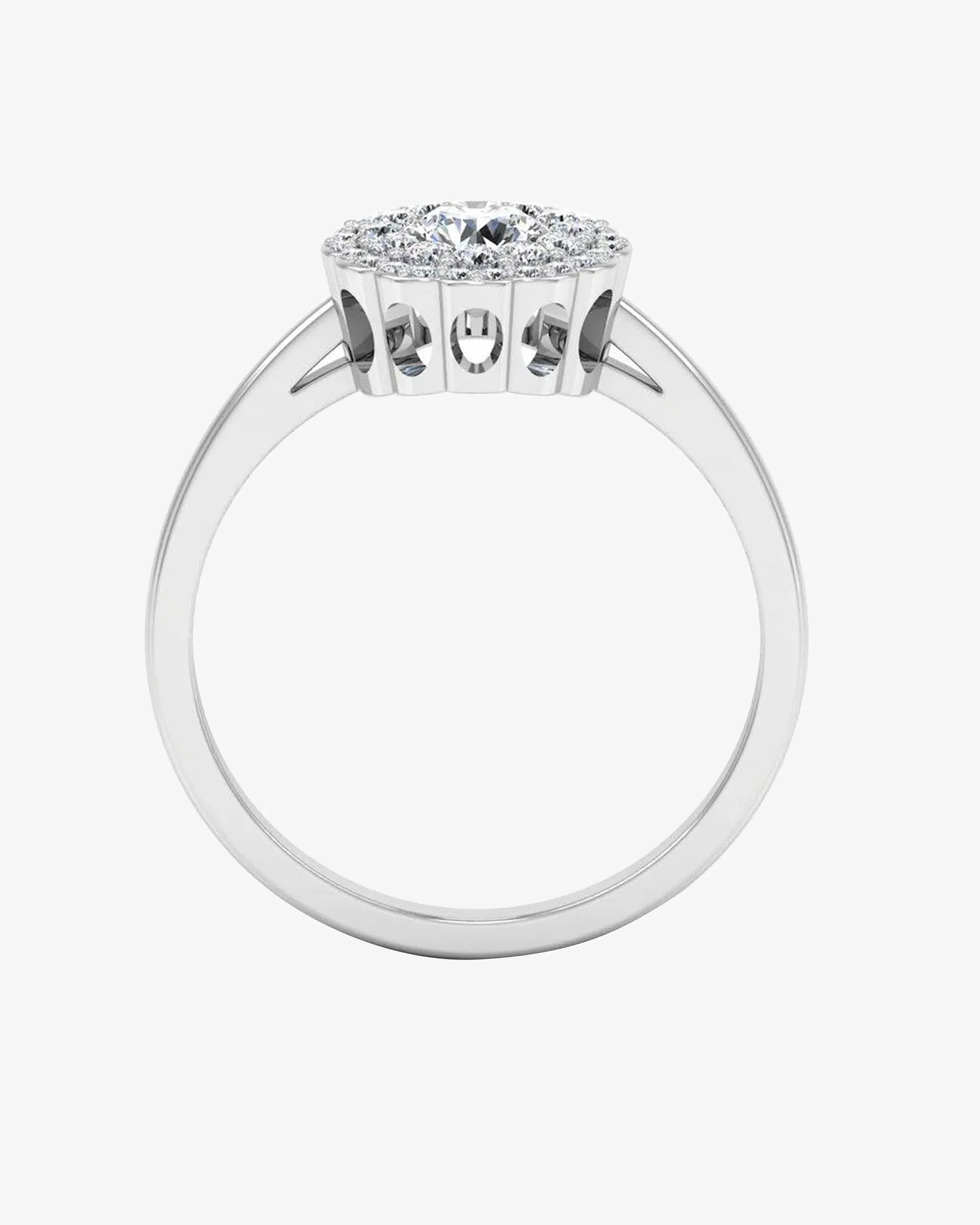 Brilliant Cut Floral Halo Petite Moissanite Engagement Ring - in 14k gold (view 6 of 8)