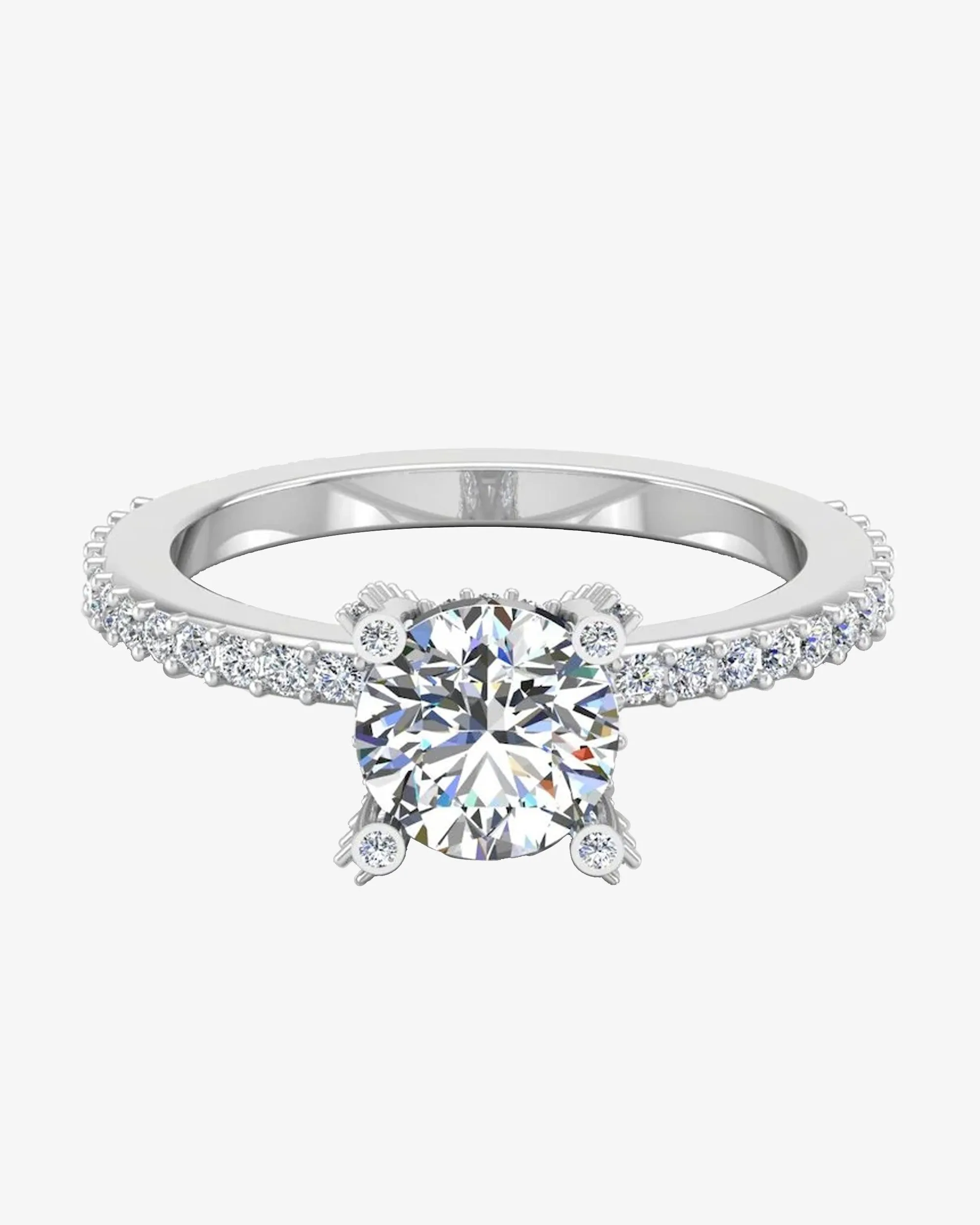 Brilliant Cut Prong & Bezel Moissanite Engagement Ring - in 14k gold (view 2 of 7)