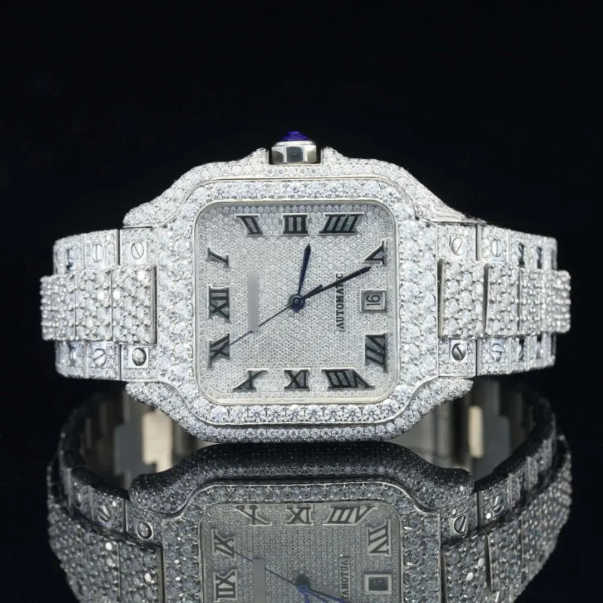 Brilliant Roman Number Moissanite Watch Fully Iced Out