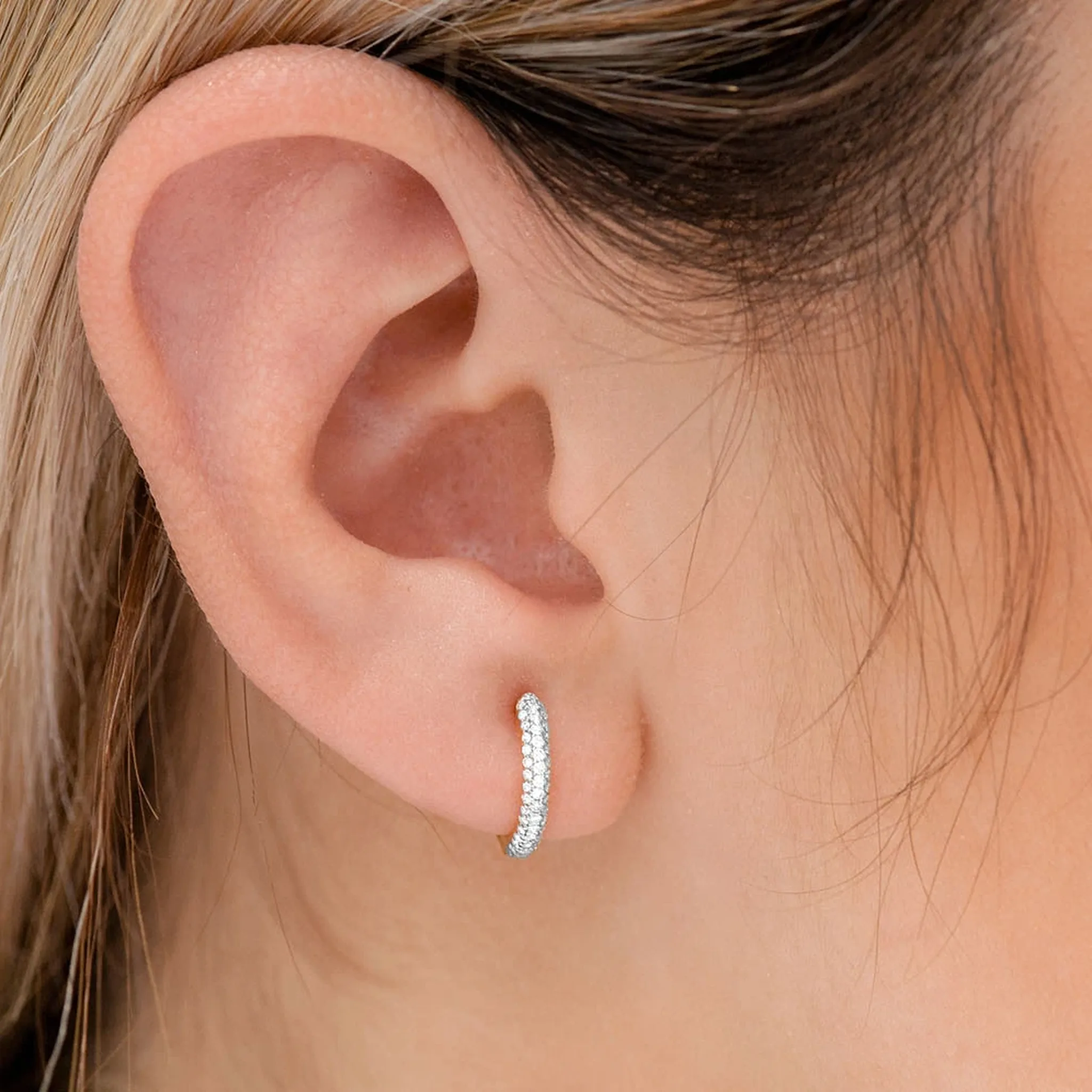 Bubble Row Diamond Huggies - earrings in yellow gold (view 7 of 11)