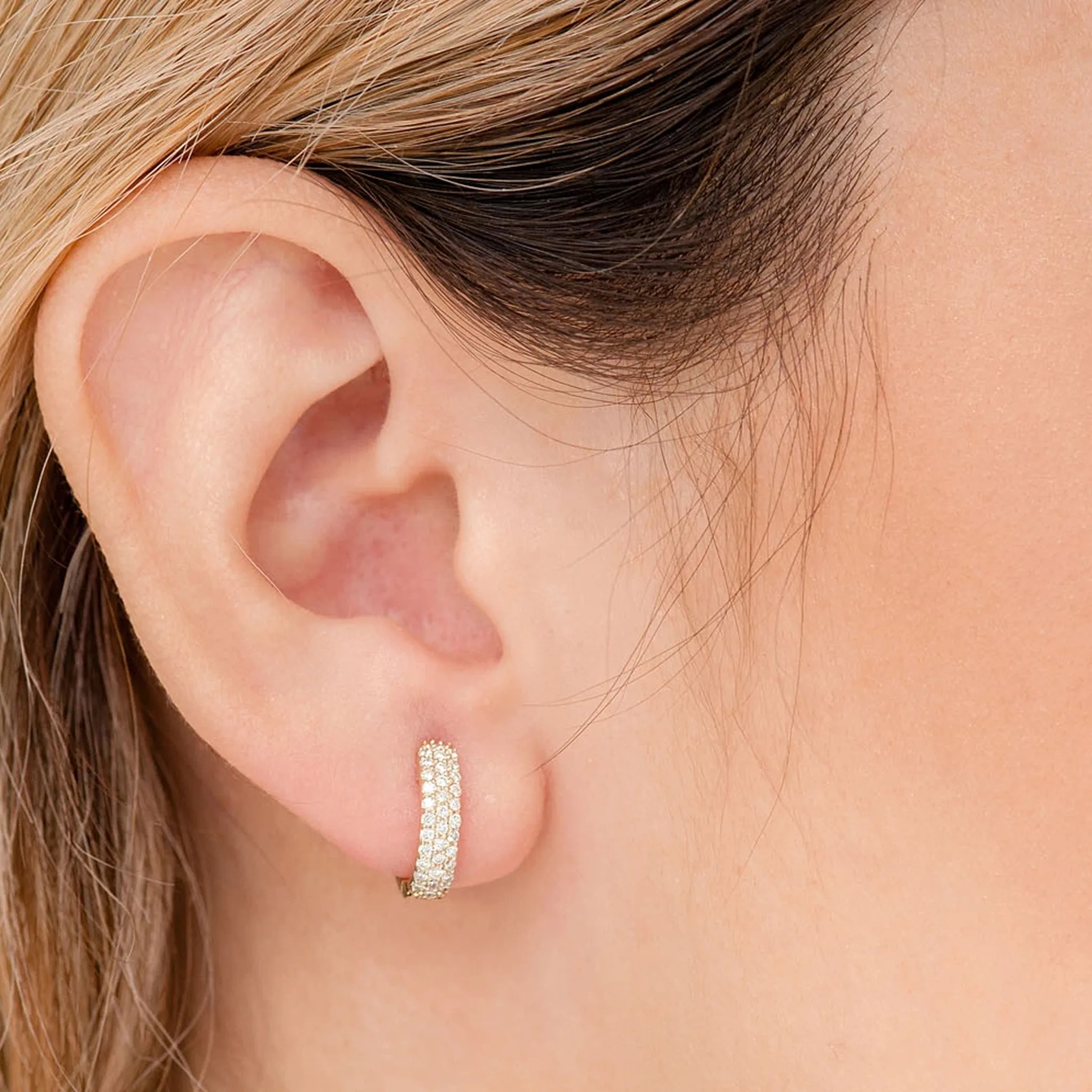 Bubble Row Diamond Huggies - earrings in yellow gold (view 8 of 11)