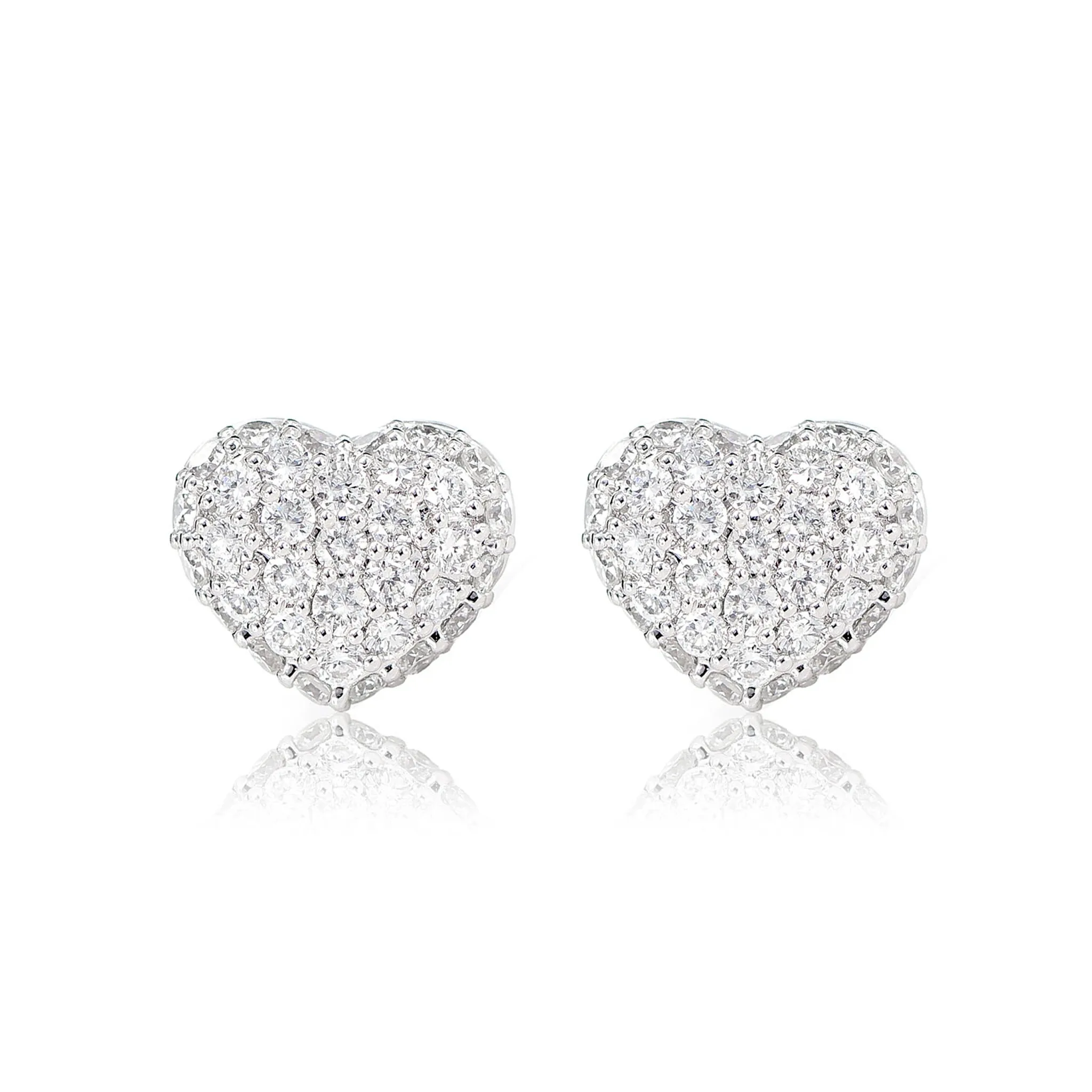 Bubbly Diamond Heart Stud Earrings - in white gold
