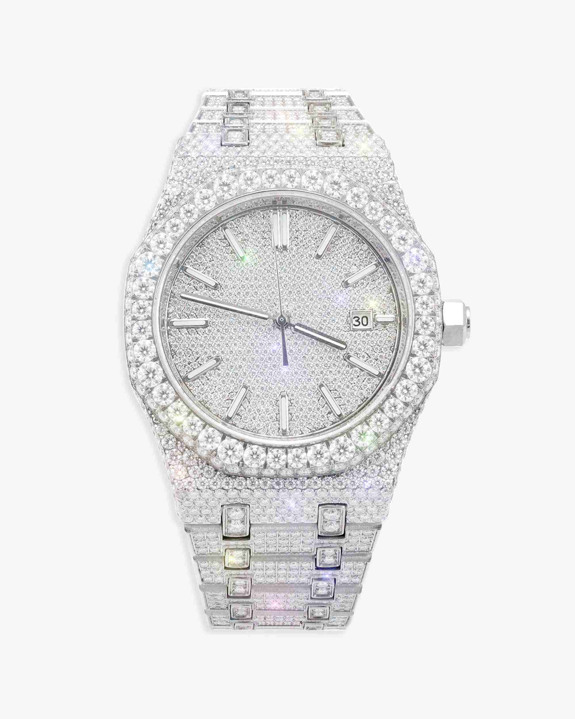Bust Down Moissanite Watch | 44MM | 14K White Gold