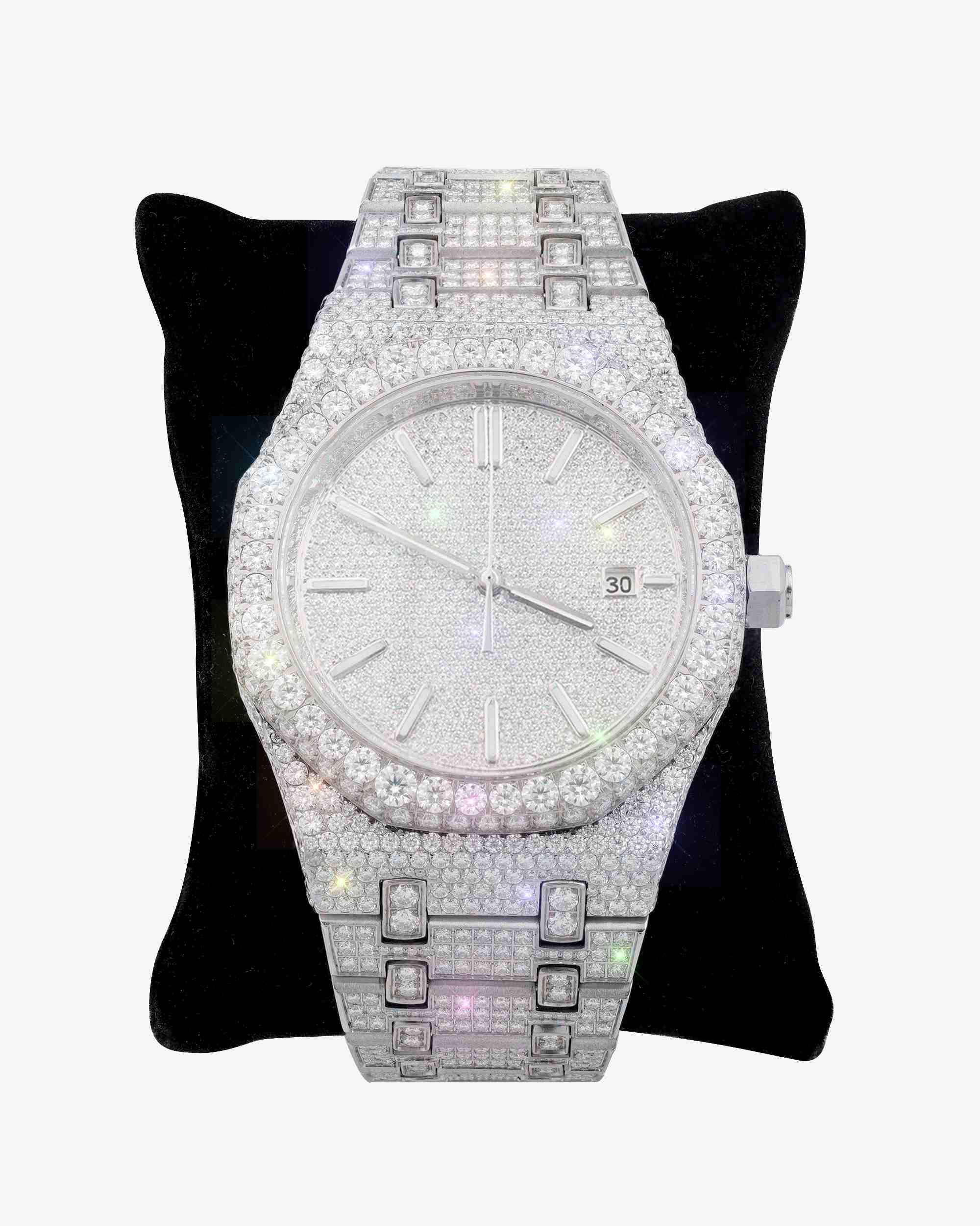 Bust Down Moissanite Watch | 44MM | 14K White Gold (view 6 of 9)