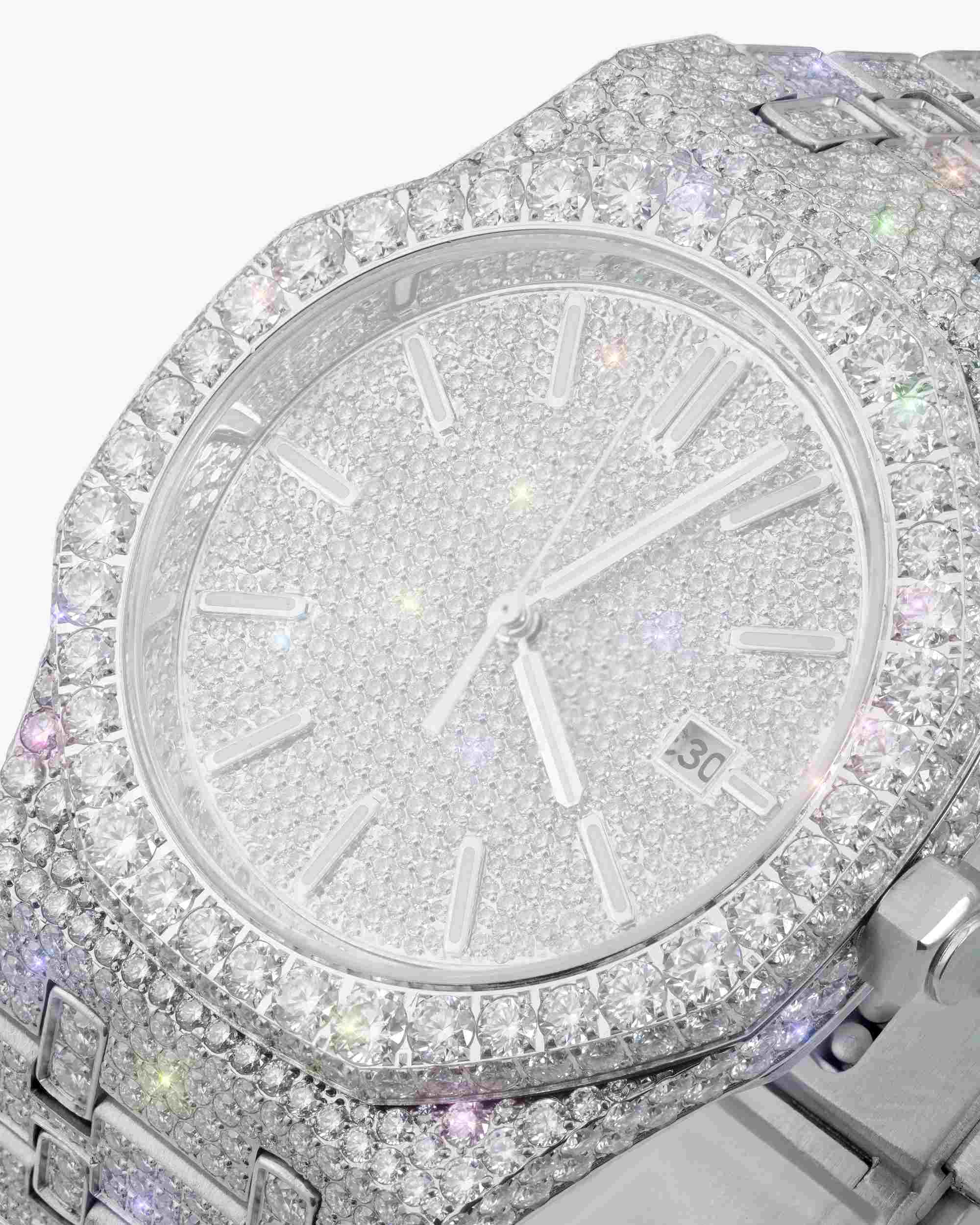 Bust Down Moissanite Watch | 44MM | 14K White Gold (view 7 of 9)