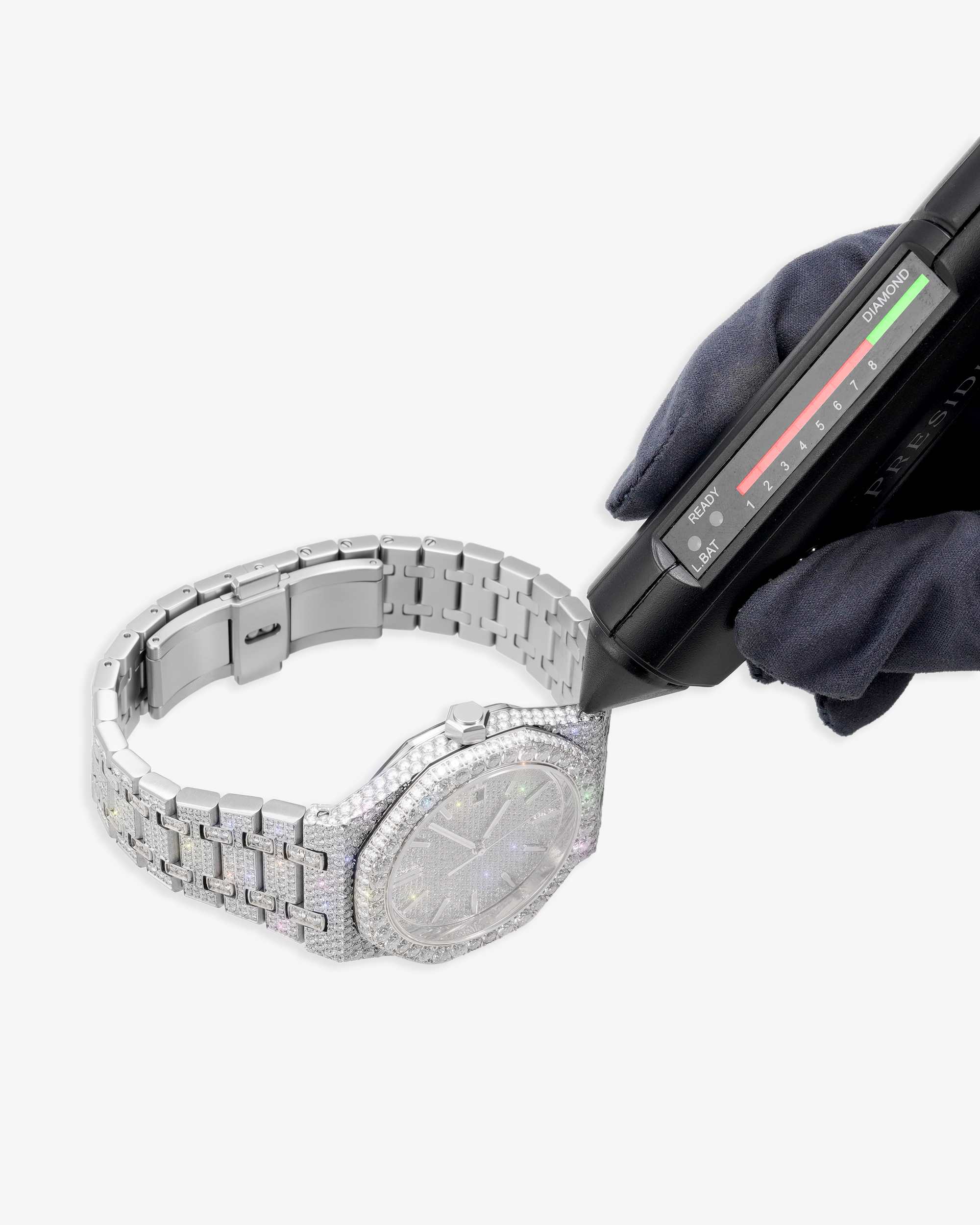Bust Down Moissanite Watch | 44MM | 14K White Gold (view 9 of 9)