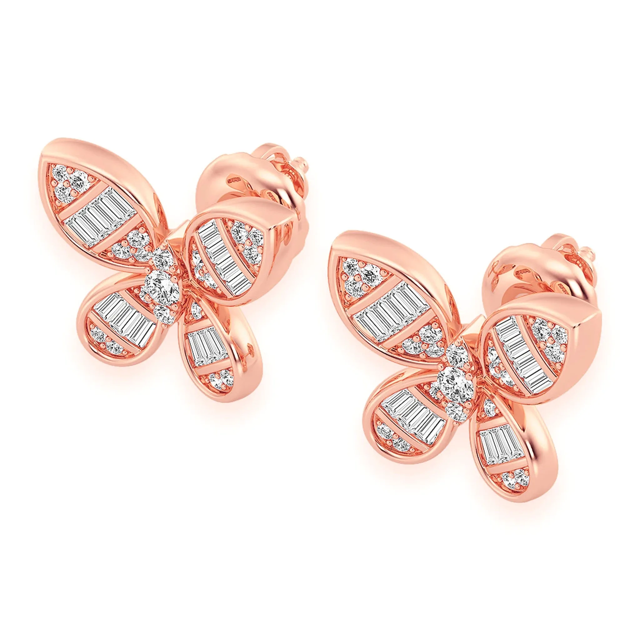 Butterfly Baguette Diamond Stud Earrings - in yellow gold (view 10 of 12)